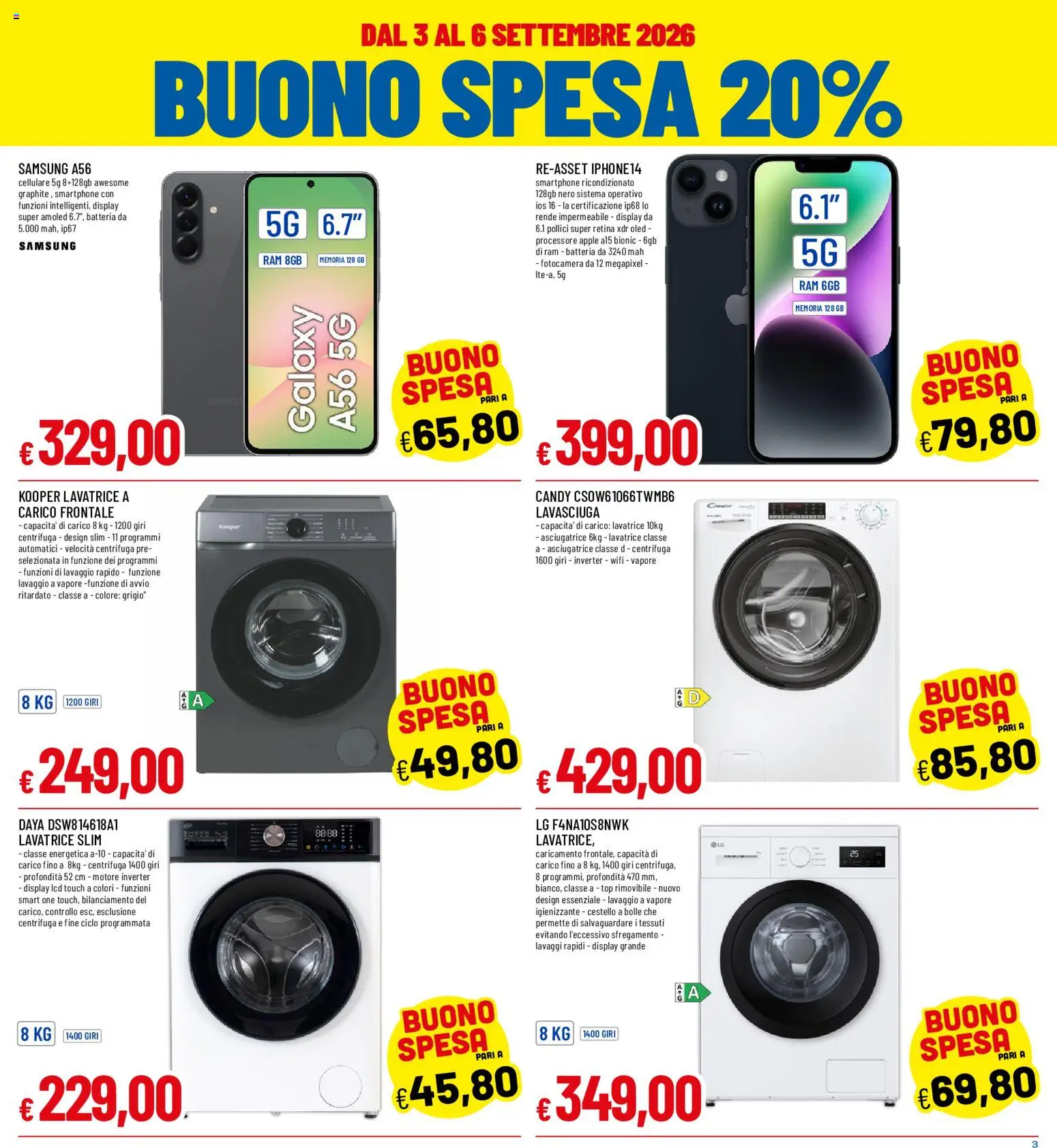 Volantino Galassia del 03/09/2026 | Pagina: 3 | Prodotti: Cellulare, Top, Lavatrice, Samsung