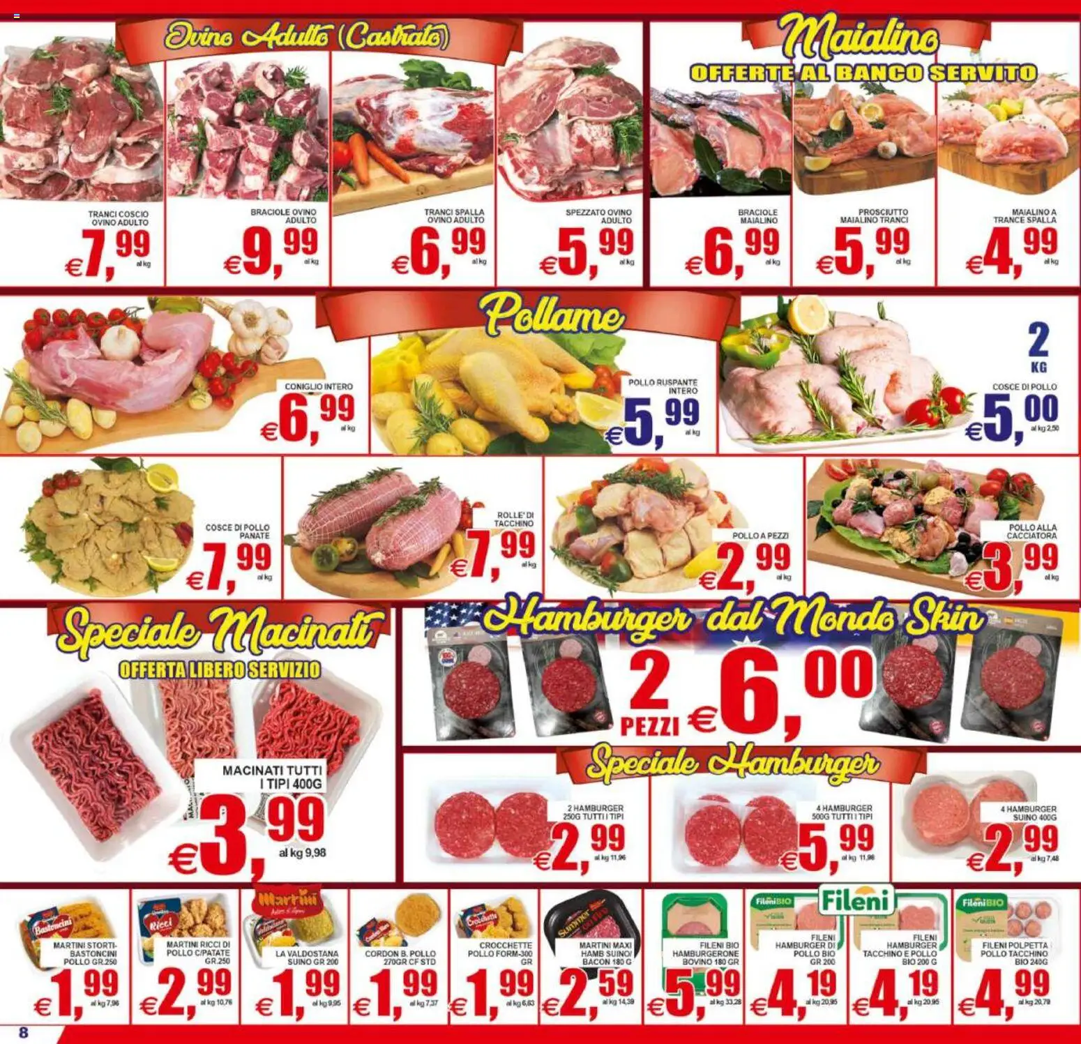 Volantino Pewex del 31/07/2026 | Pagina: 8 | Prodotti: Pollo, Martini, Cosce di pollo, Macinato