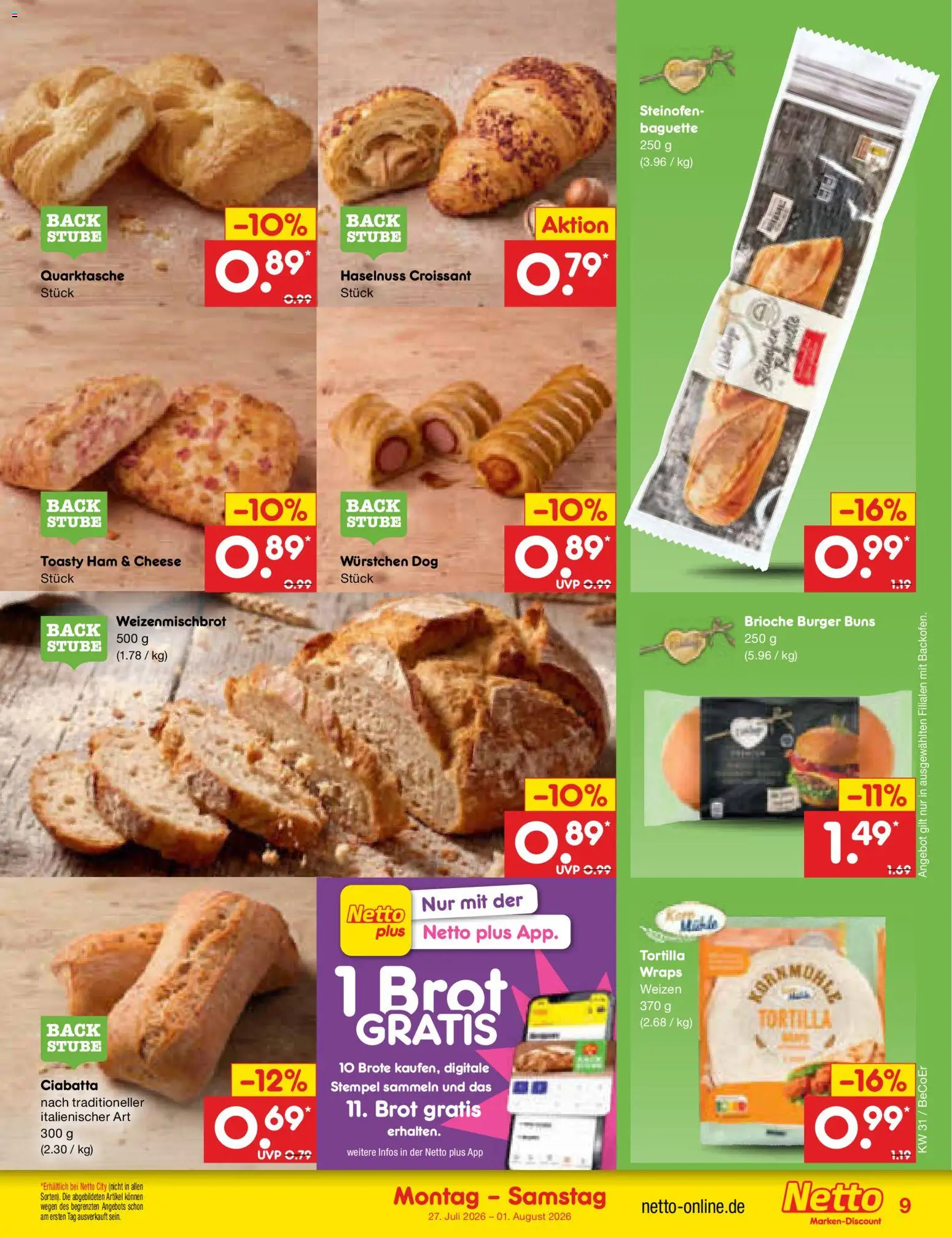 Netto Marken-Discount Prospekt – gültig ab 27.07.2026 | Seite: 11 | Produkte: Burger, Baguette, Croissant, Brot