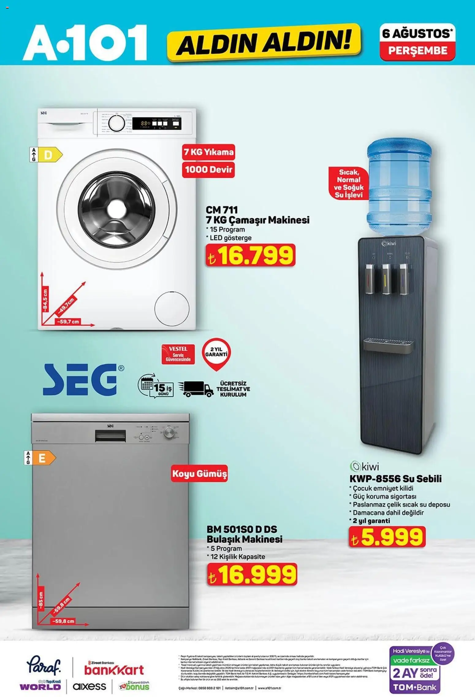 A101 - Katalog Aldın Aldın - 06 Ağustos 2026 tarihinden itibaren geçerlidir | Sayfa: 4 | Ürünler: Su, Su sebili, Çamaşır makinesi, Bulaşık makinesi