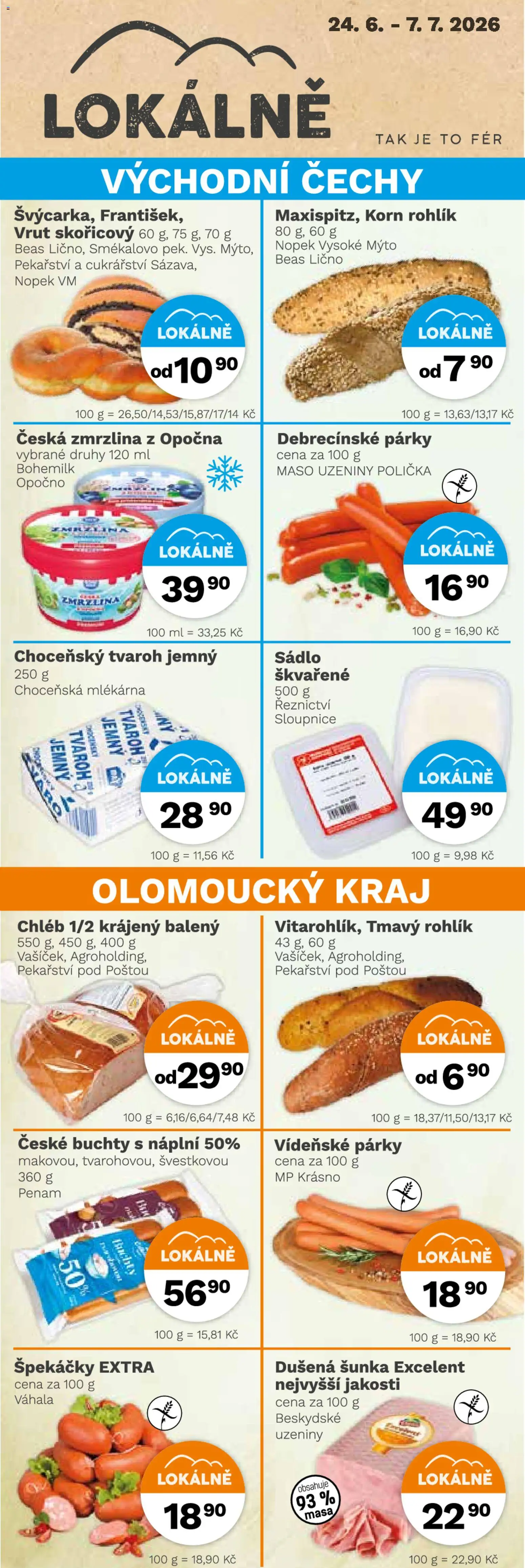 Konzum leták od 24.06.2026 | Strana: 2 | Produkty: Polička, Rohlík, Špekáčky, Maso