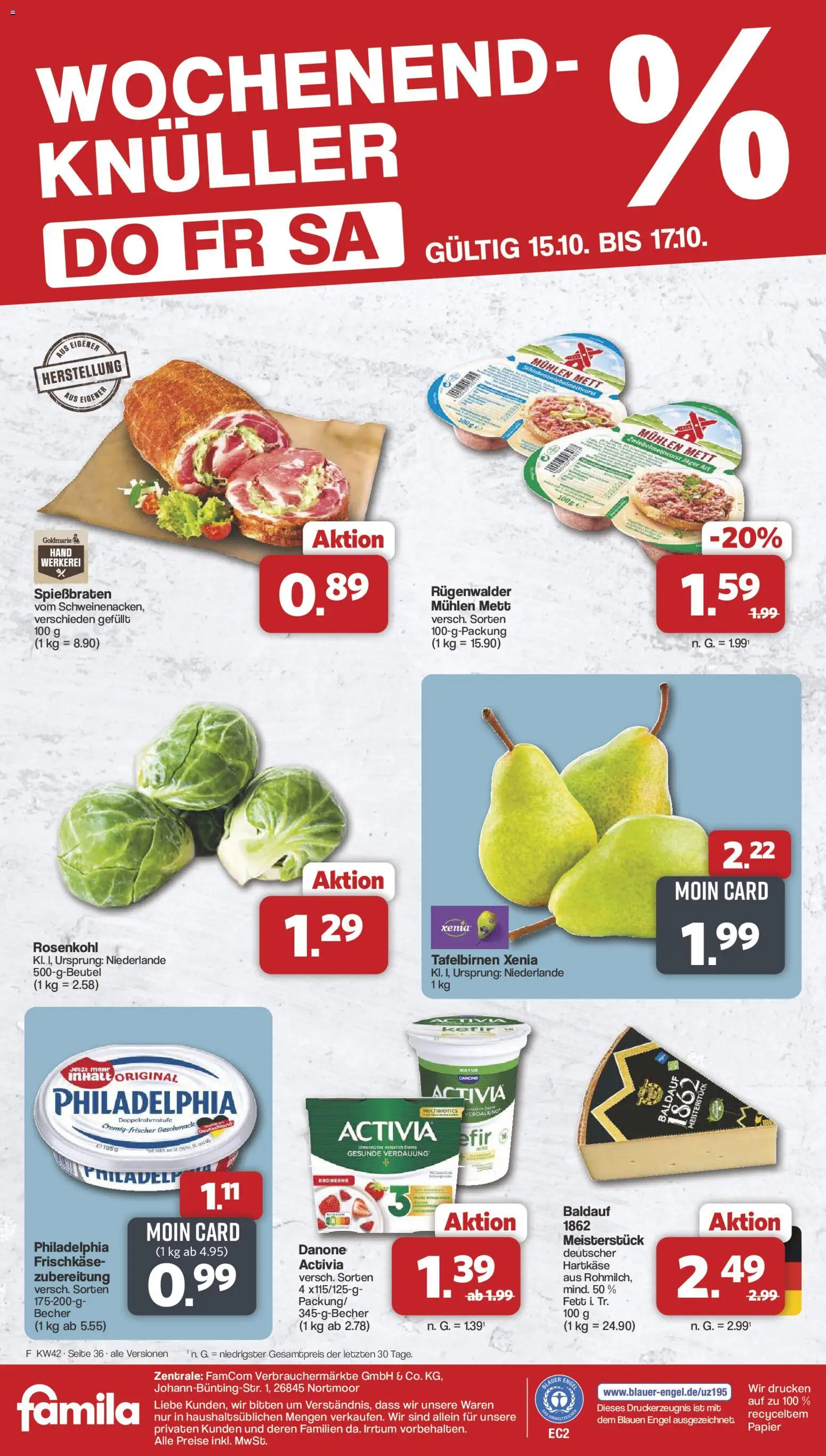 Famila Nordwest Prospekt – gültig ab 12.10.2026 | Seite: 38 | Produkte: Activia, Philadelphia, Frischkase