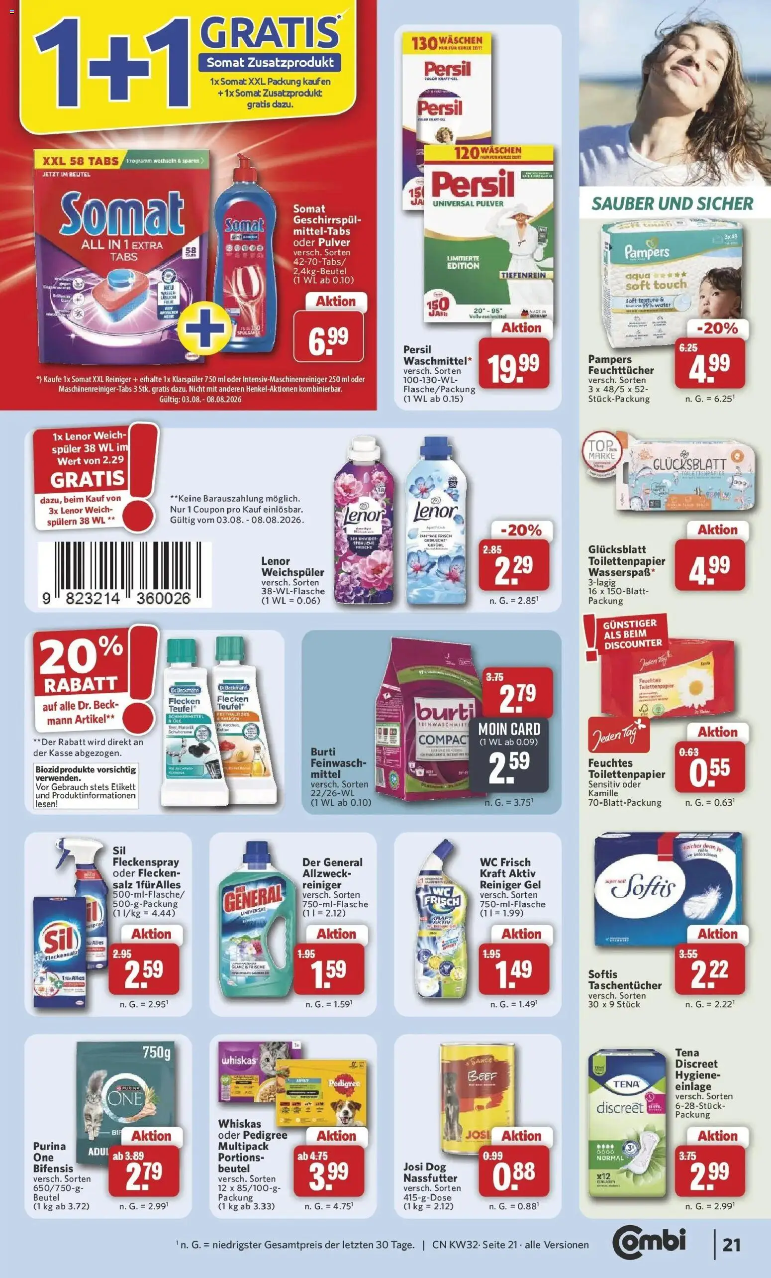 Combi Prospekt Borchen (ab 03.08.2026) zum Blättern | Seite: 25 | Produkte: Pampers, Weichspüler, Salz, Whiskas