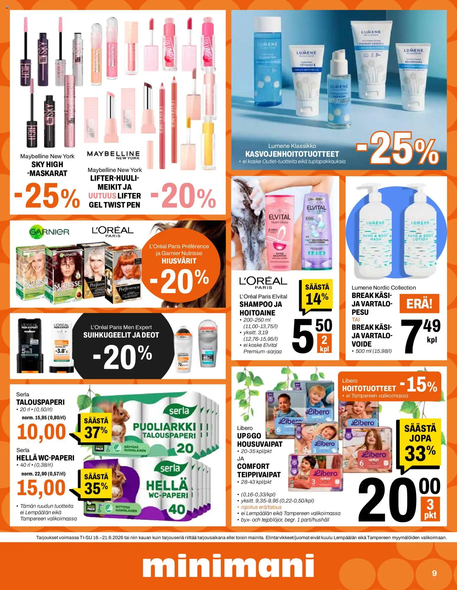 Minimani tarjoukset – voimassa 16.06.2026 alkaen | Sivu: 9 | Tuotteet: Hella, Shampoo, Hoitoaine