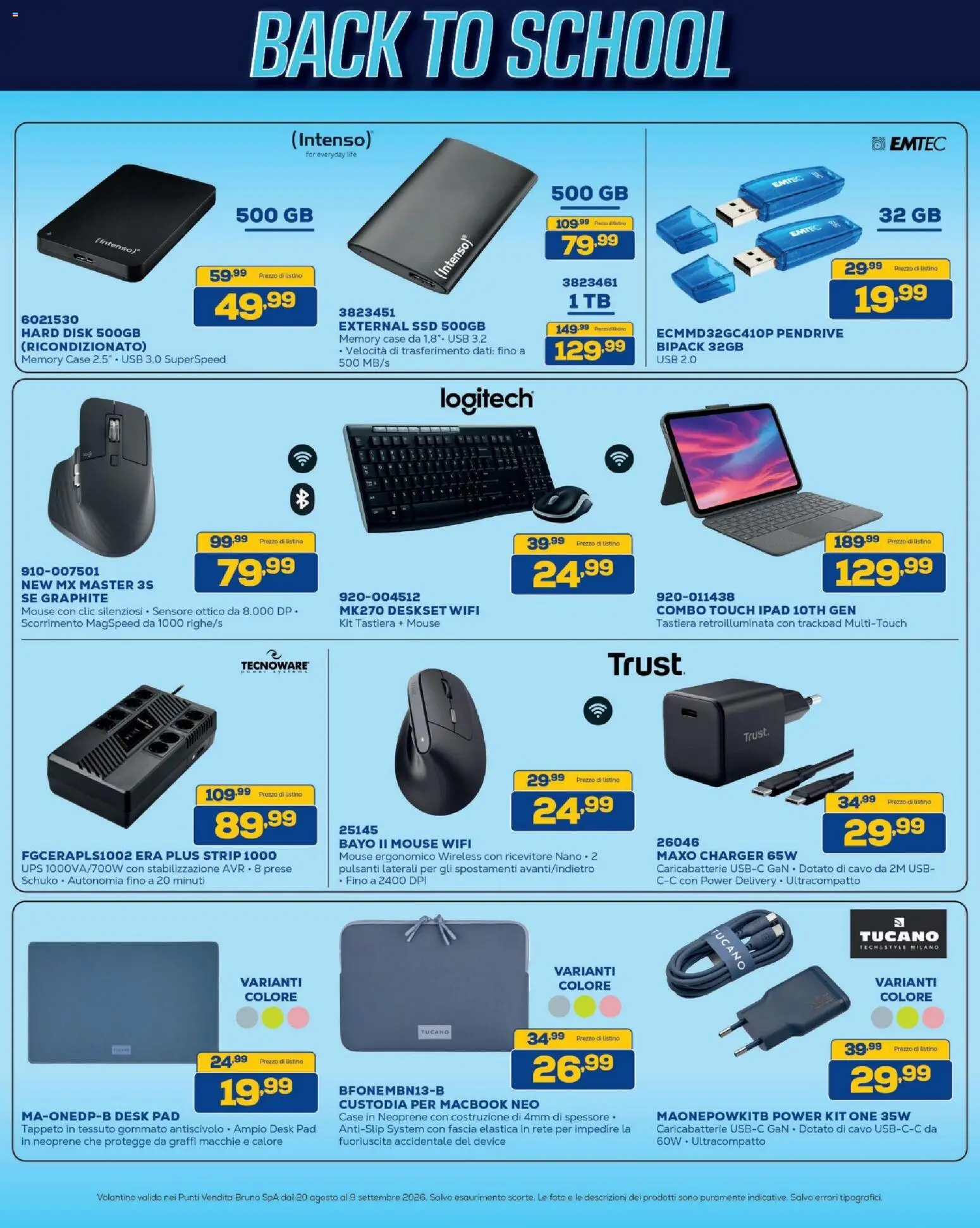 Volantino BRUNO del 20/08/2026 | Pagina: 9 | Prodotti: Mouse, Tastiera, Macbook, Caricabatterie