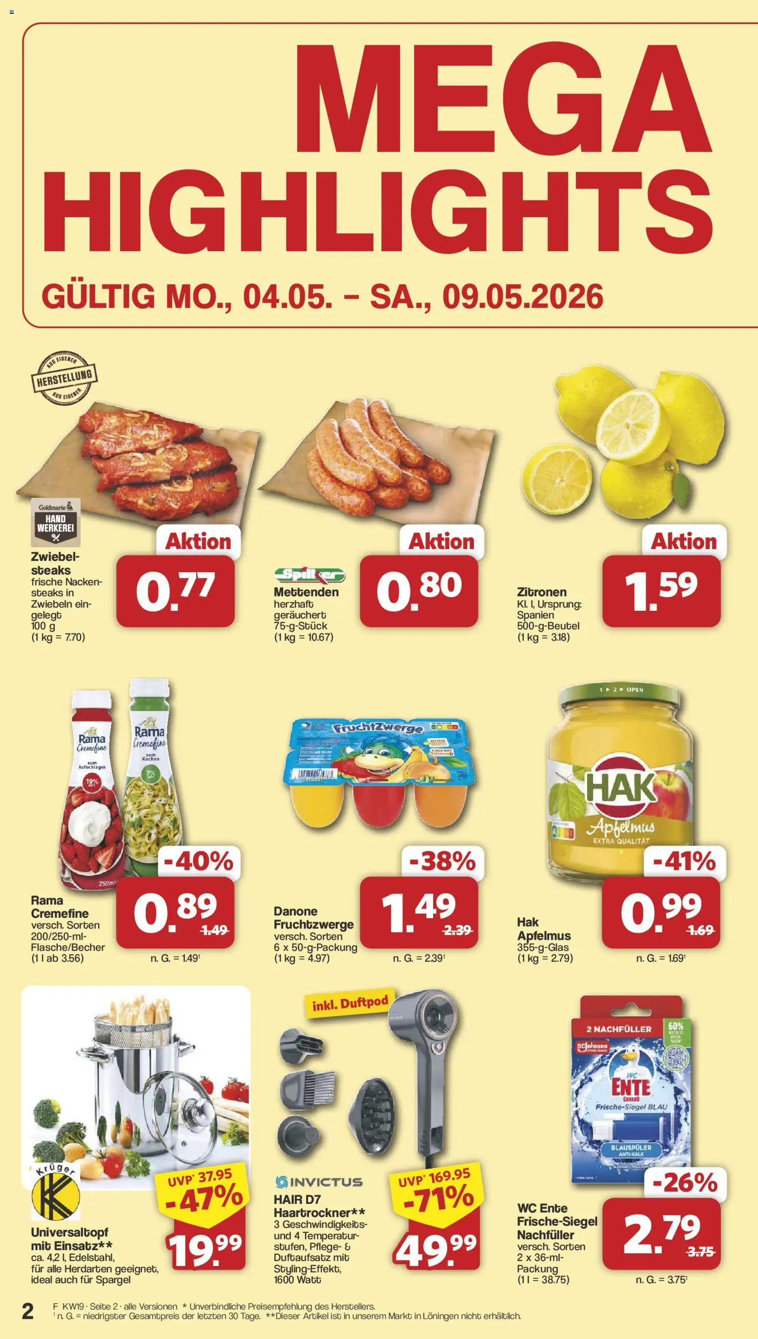 Famila Nordwest Prospekt 	 – gültig ab 04.05.2026 | Seite: 2 | Produkte: Haartrockner, Fruchtzwerge, Ente, Zitronen