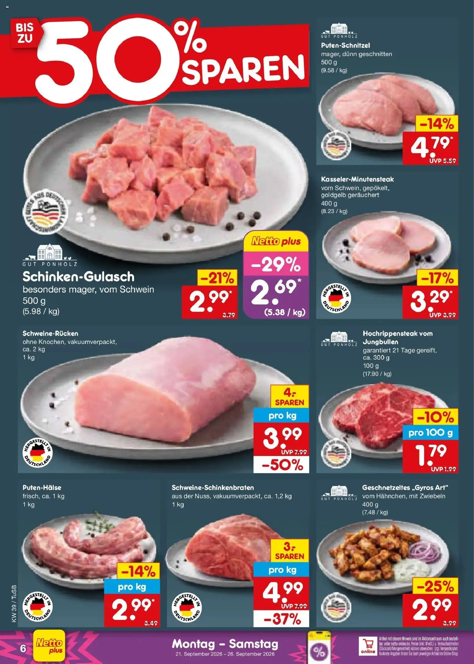 Netto Marken-Discount Prospekt Sindelfingen – gültig ab 21.09.2026 | Seite: 10 | Produkte: Zwiebeln, Putenschnitzel, Schweinerucken