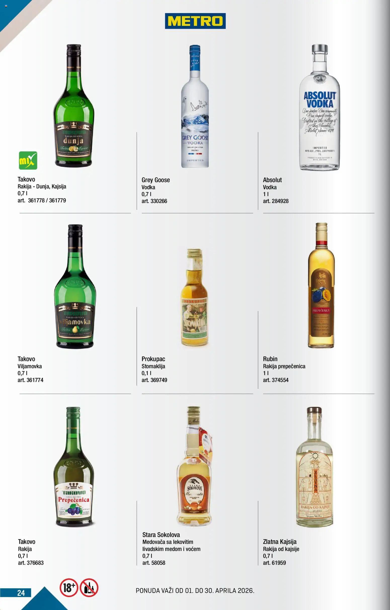 Metro katalog - važi od 01.04.2026 | Strana: 24 | Proizvode: Rakija, Kajsija, Vodka