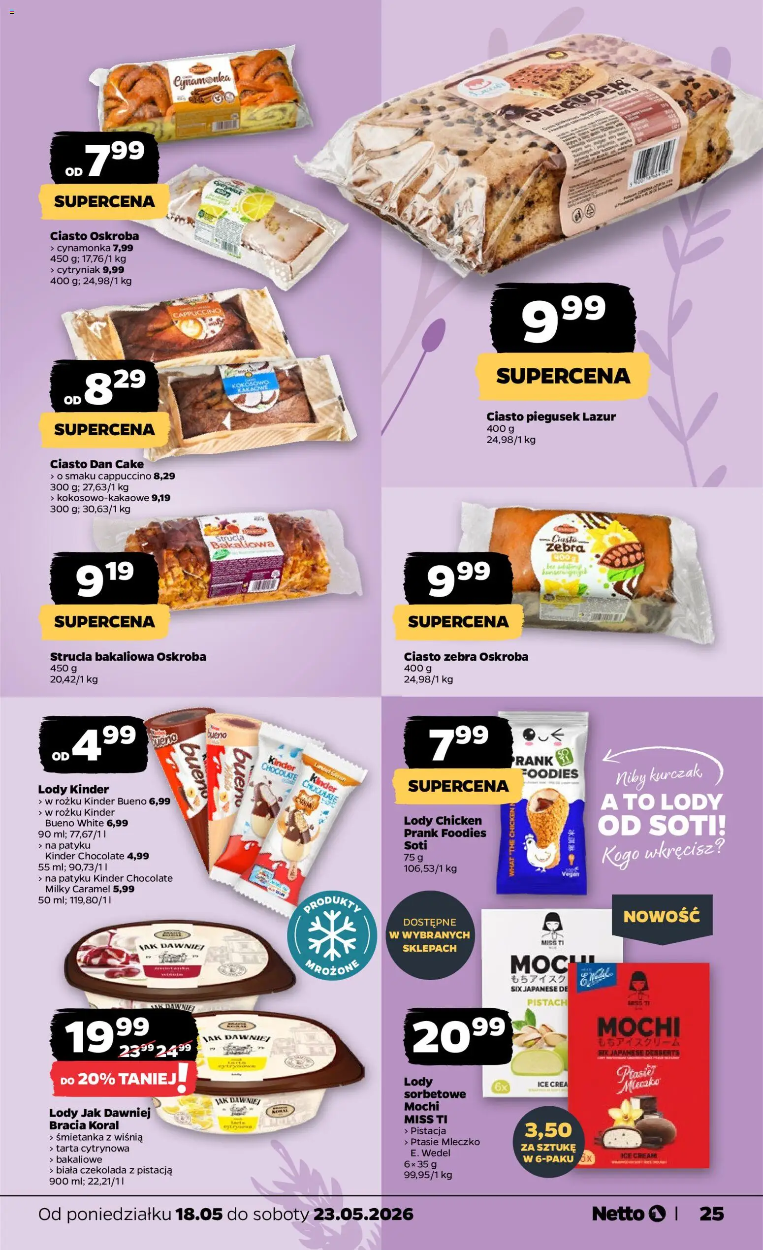 Netto gazetka od poniedziałku spożywcza od 18.05.2026 | Strona: 25 | Produkty: Kurczak, Cappuccino, Kinder Bueno, Ptasie mleczko