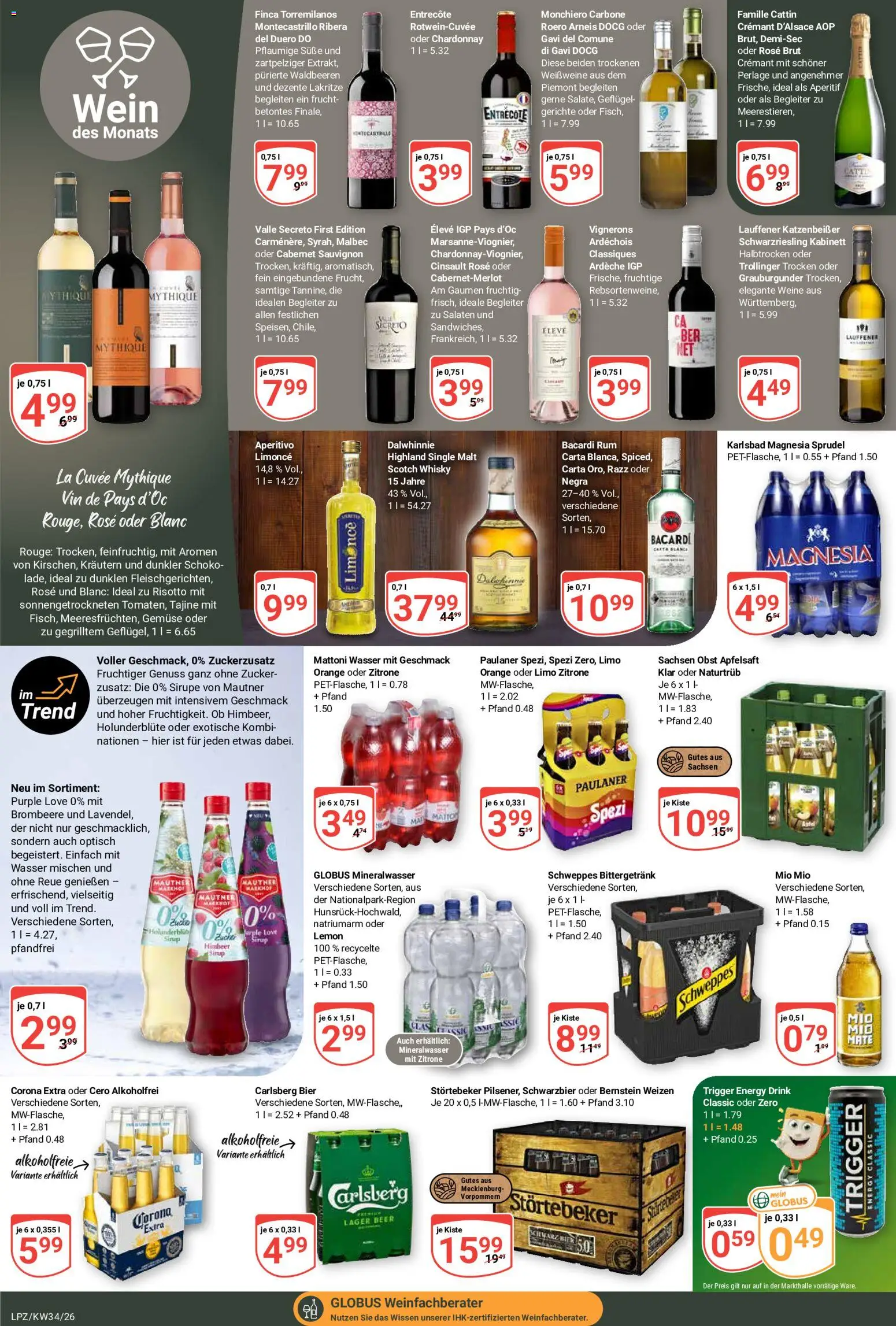 Globus Prospekt Leipzig – gültig ab 17.08.2026 | Seite: 16 | Produkte: Whisky, Carlsberg, Mineralwasser, Wein