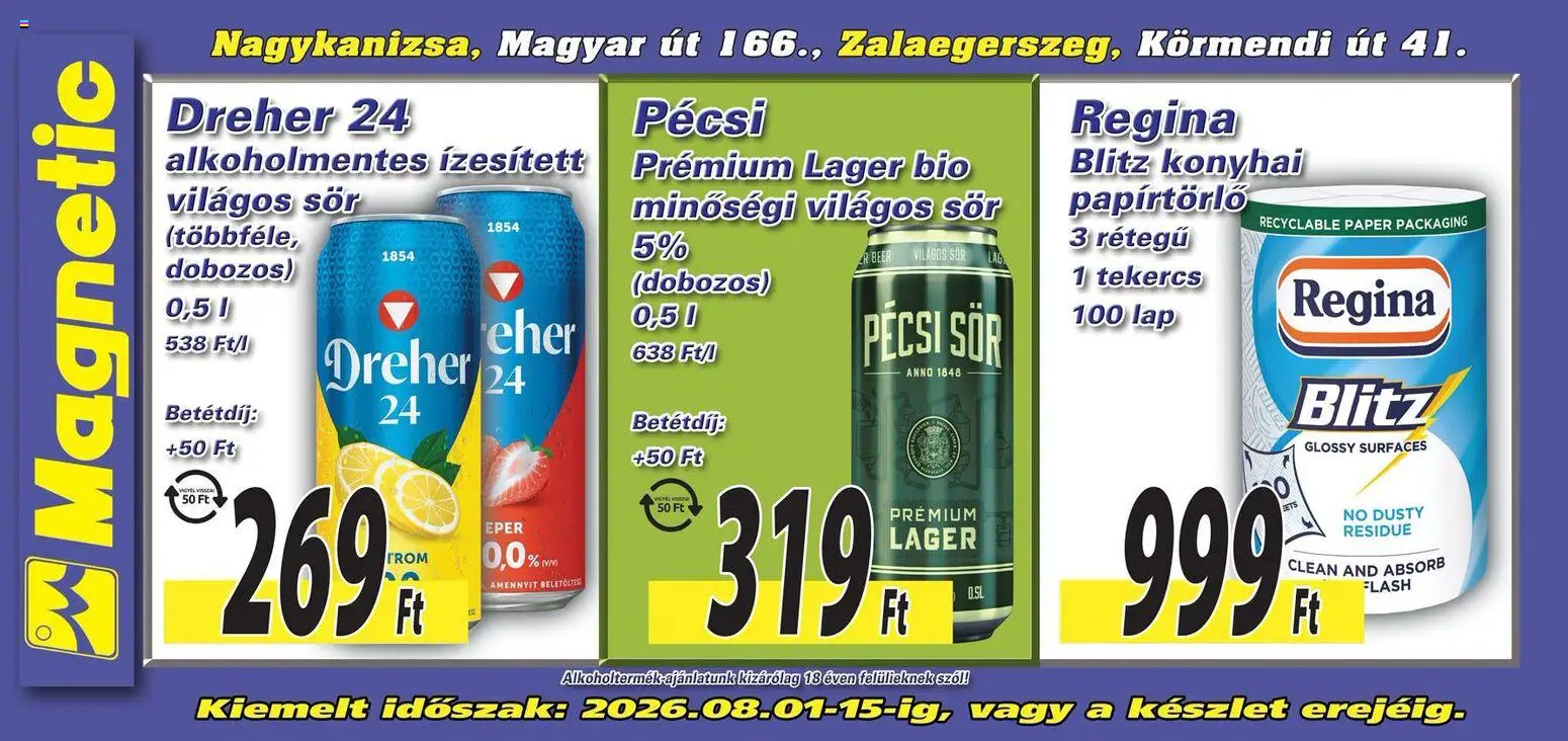 Magnetic akciós ujság - amely érvényes a következő dátumtól: 2026.08.01. | Oldal: 3 | Termékek: Kiseli krastavci, Papírtörlő, Sör, Eper