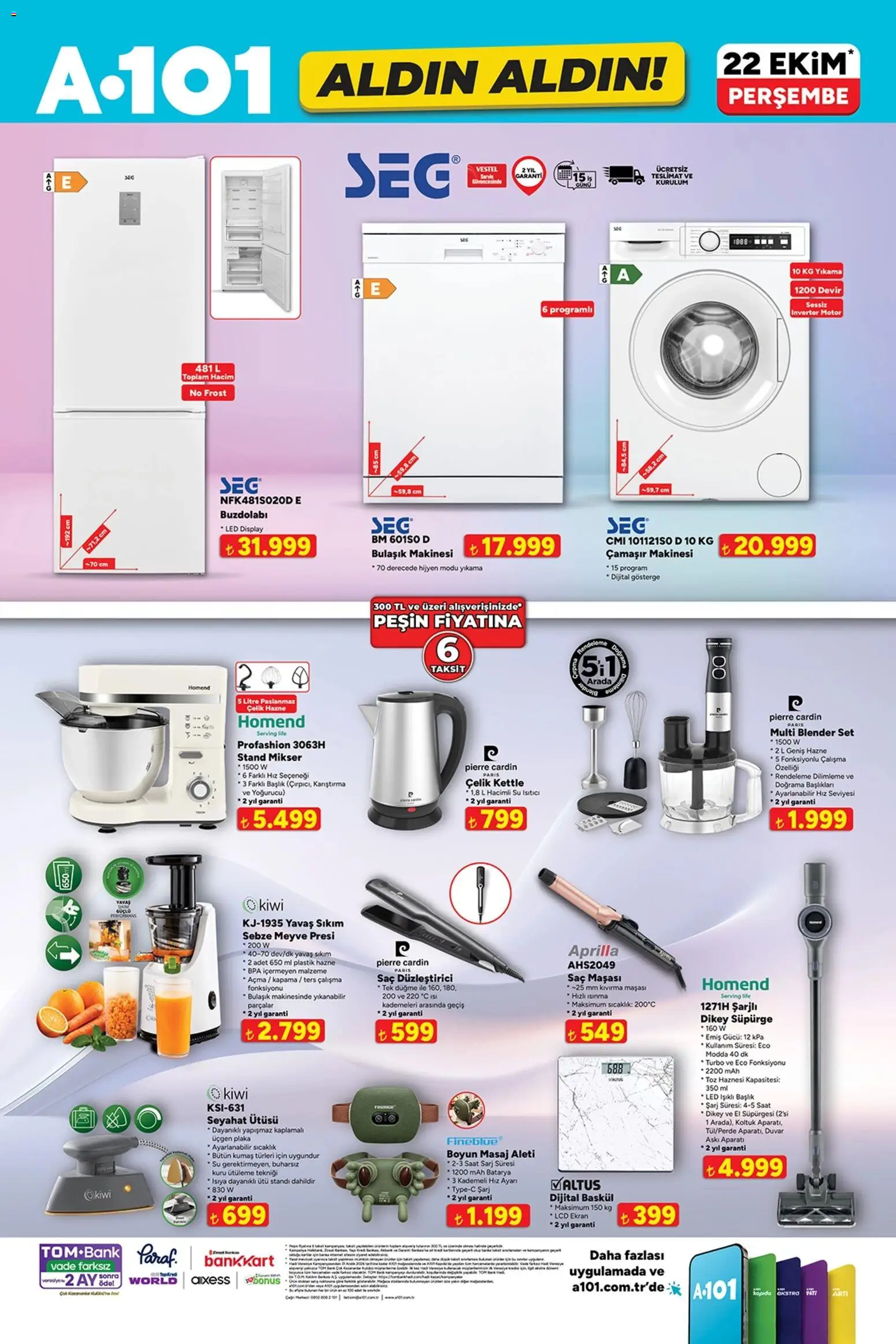 A101 - Katalog Aldın Aldın - 22 Ekim 2026 tarihinden itibaren geçerlidir | Sayfa: 6 | Ürünler: Saç maşası, Askı, Buzdolabı, Bulaşık makinesi