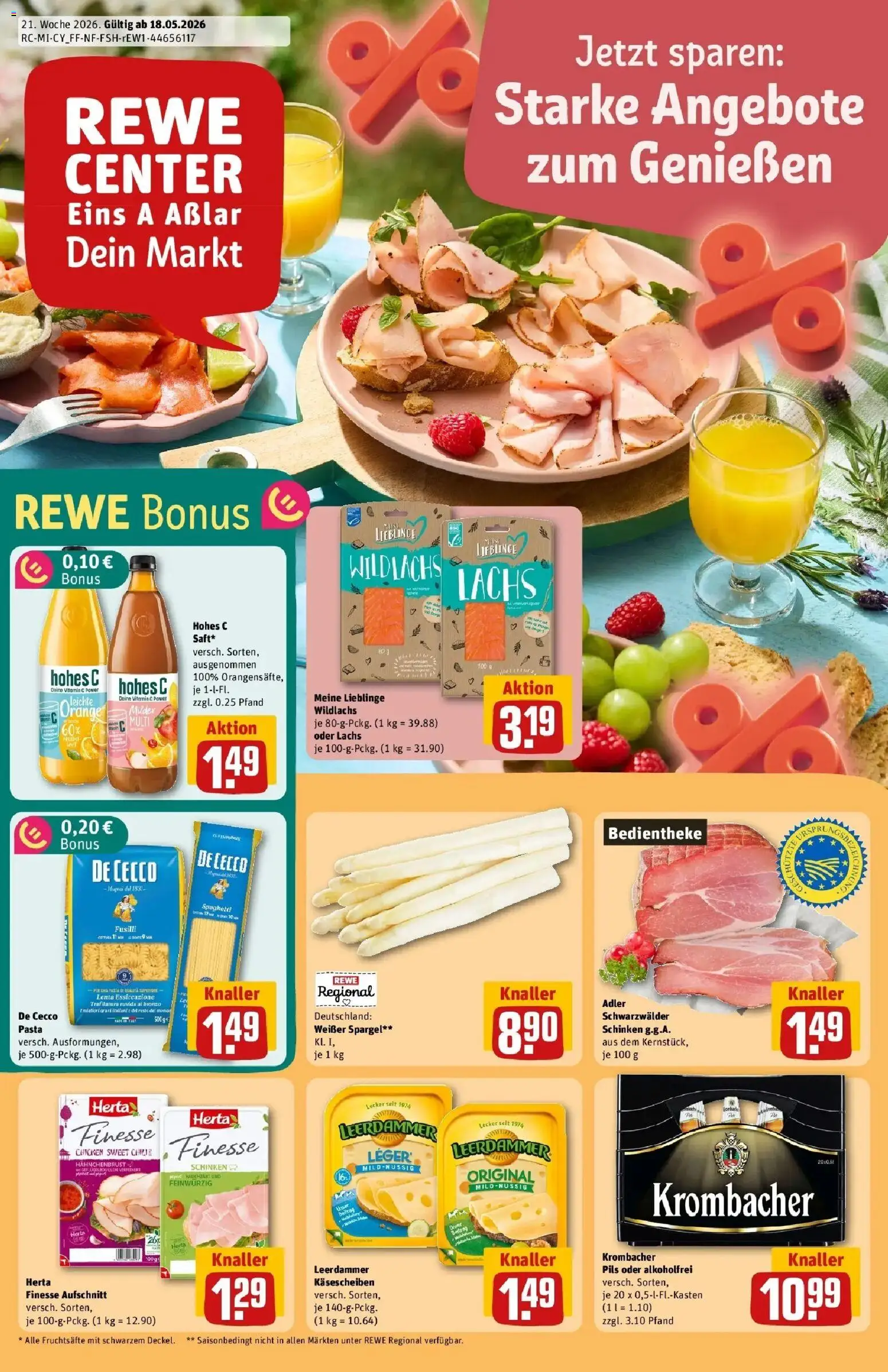 Rewe Prospekt Asslar – gültig ab 17.05.2026 | Seite: 1 | Produkte: Lachs, Krombacher, Hohes c, Schinken
