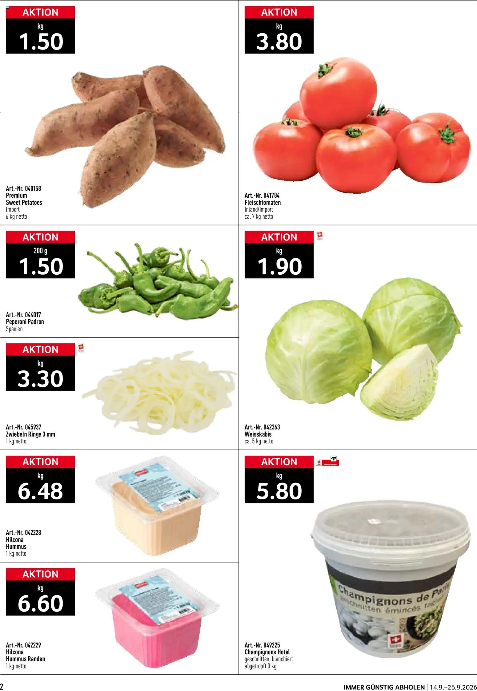 Prodega Aktionen Take Away – gültig ab 14.09.2026 | Seite: 2 | Produkte: Champignons, Zwiebeln