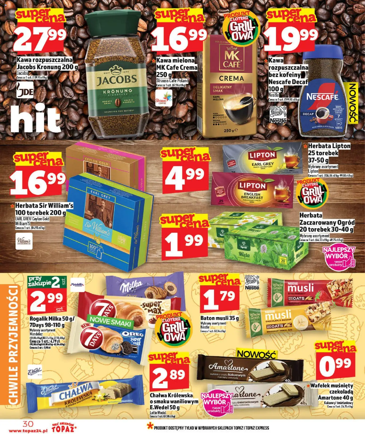 Topaz gazetka od 07.05.2026 | Strona: 30 | Produkty: Kawa rozpuszczalna, Milka, Czekolada, Herbata