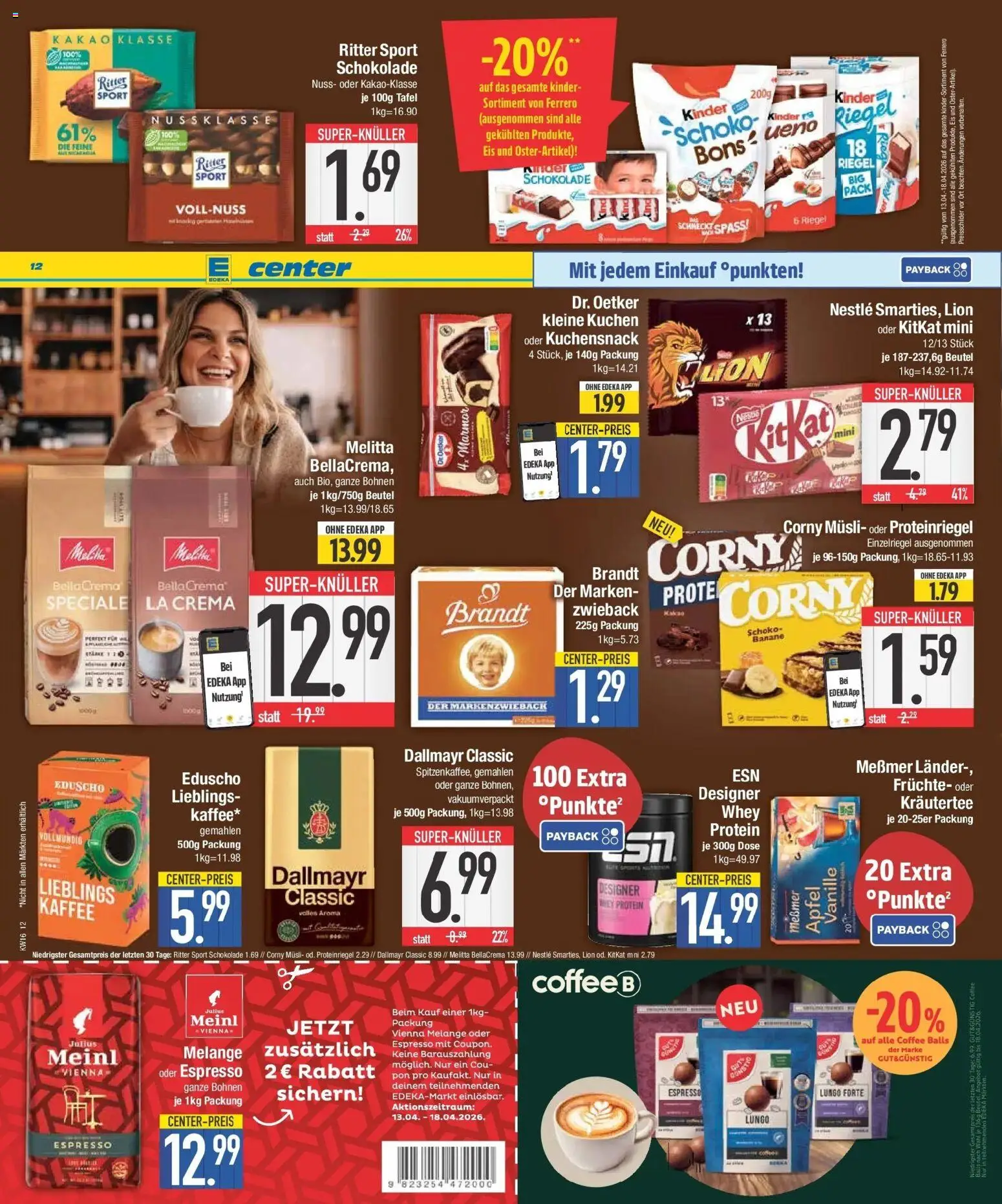 E center Prospekt Neuburg an der Donau  – gültig ab 13.04.2026 | Seite: 12 | Produkte: Kinder schokolade, Äpfel, Kuchen, Eis