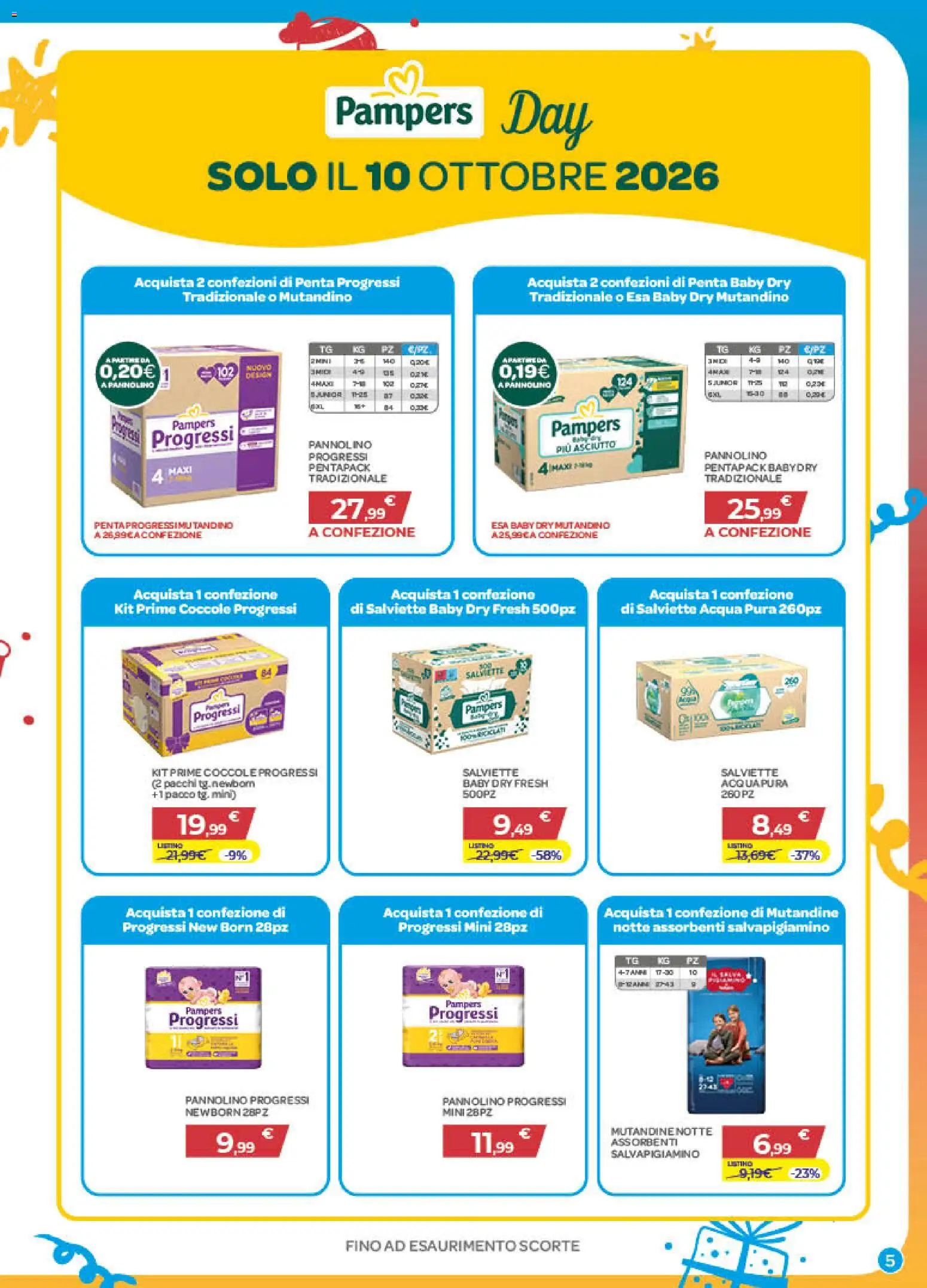 Volantino Bimbo store del 01/10/2026 | Pagina: 5 | Prodotti: Mutandine, Acqua, Pampers, Assorbenti