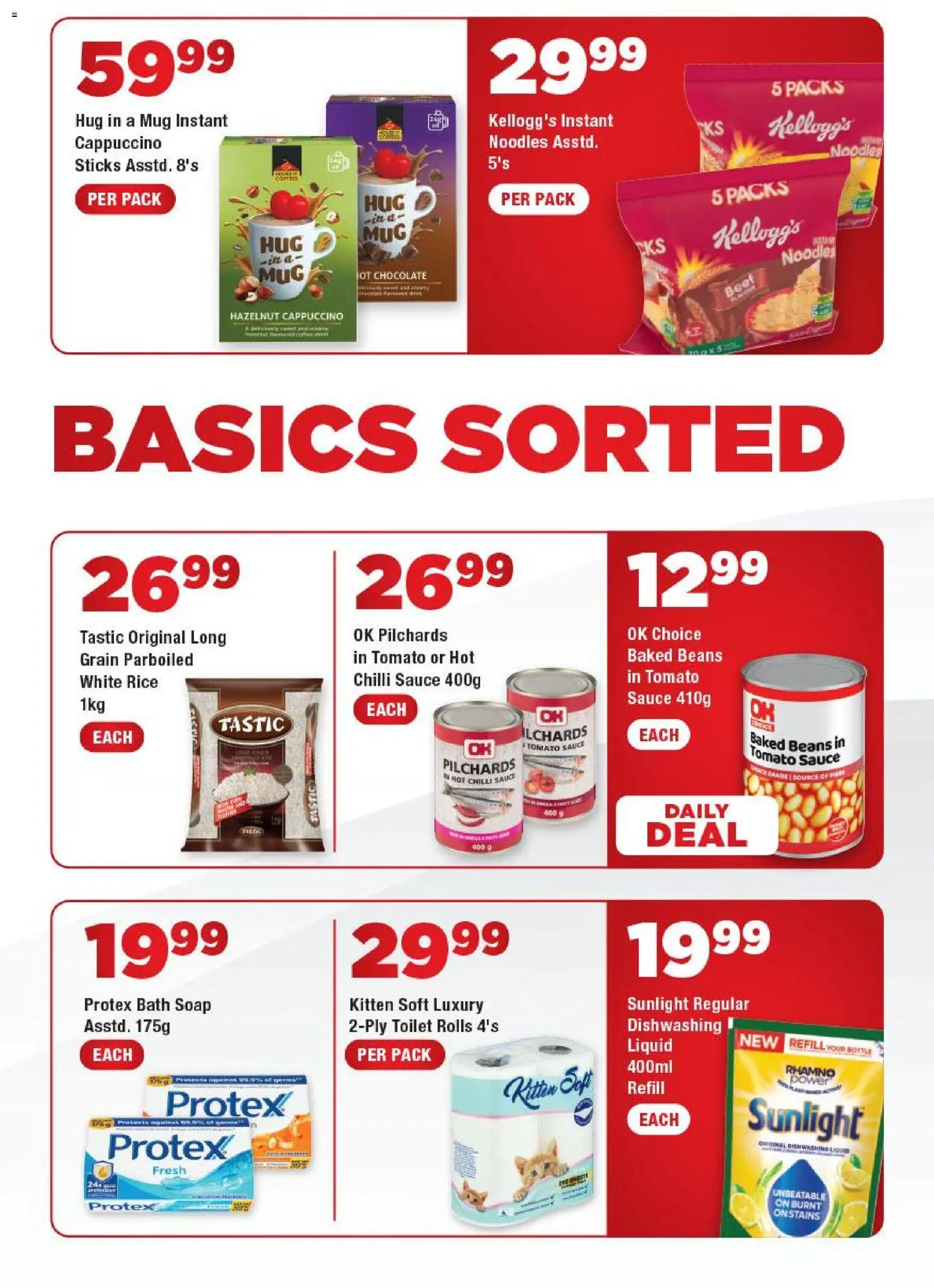 New OK Foods catalogue – valid from 06/07/2026 | Page: 3 | Products: Beans, Noodles, Tomato sauce, Soap