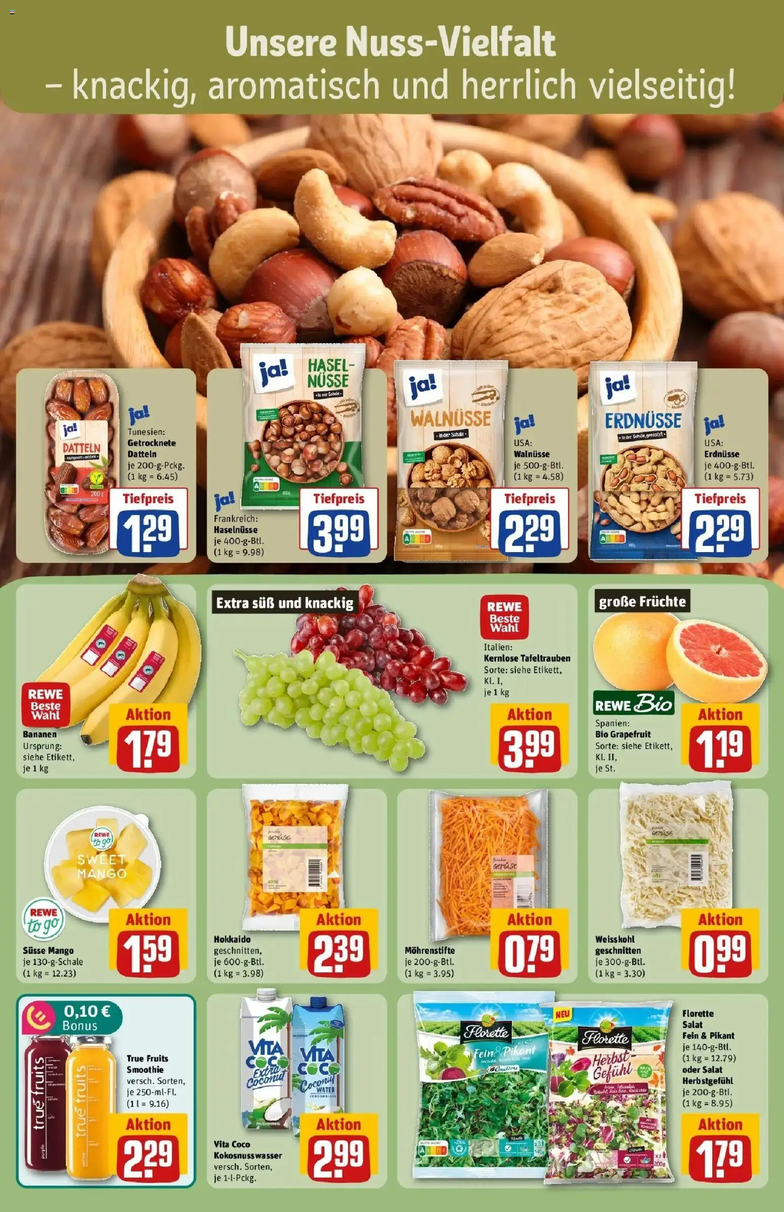 REWE Prospekt ab 26.10.2026 zum Blättern » Angebote | Seite: 6 | Produkte: Erdnüsse, Walnüsse, Mango, Salat