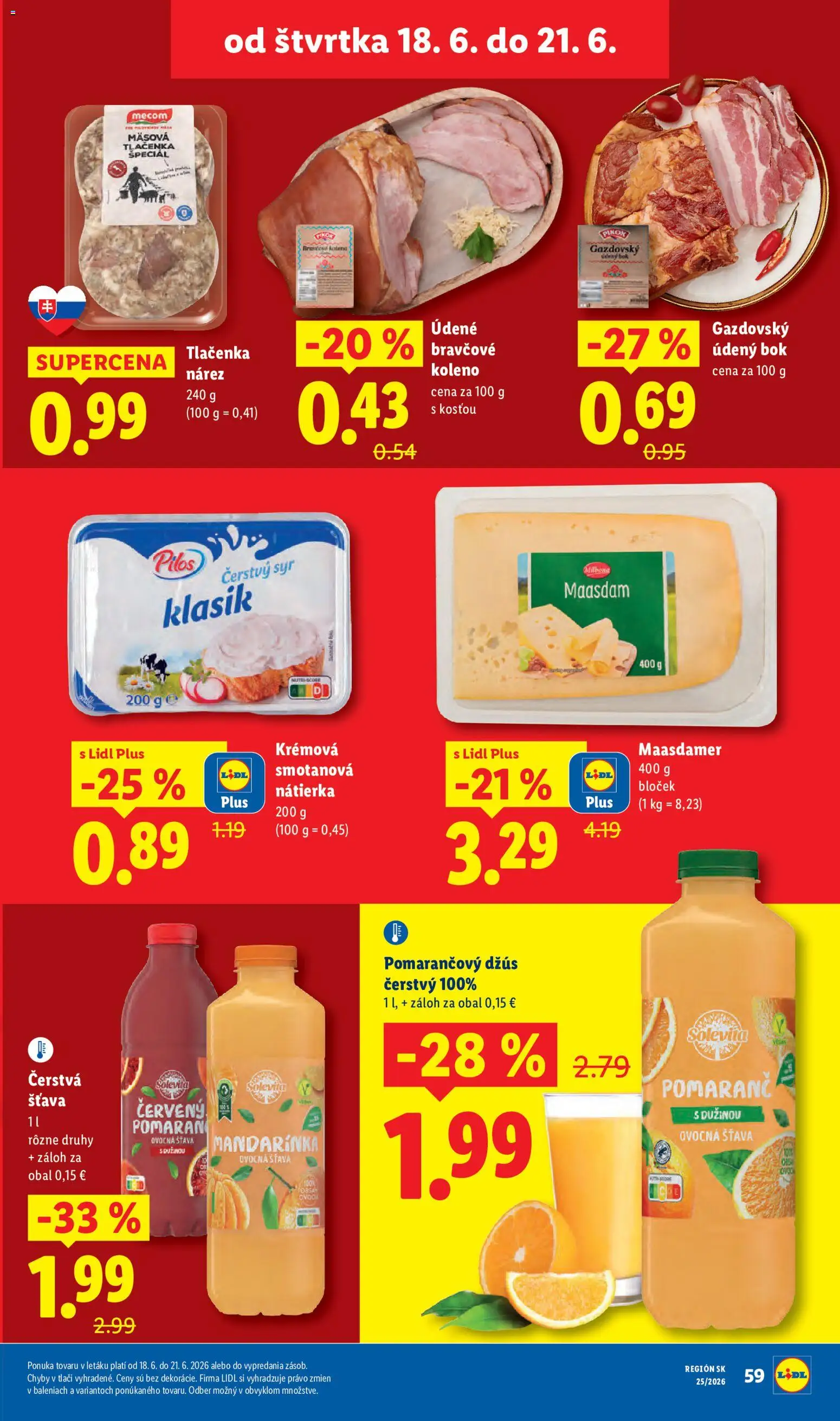 Nové Lidl akcie – leták je platný od 15.06.2026 | Strana: 77 | Produkty: Syr, Džús, Bravčové koleno