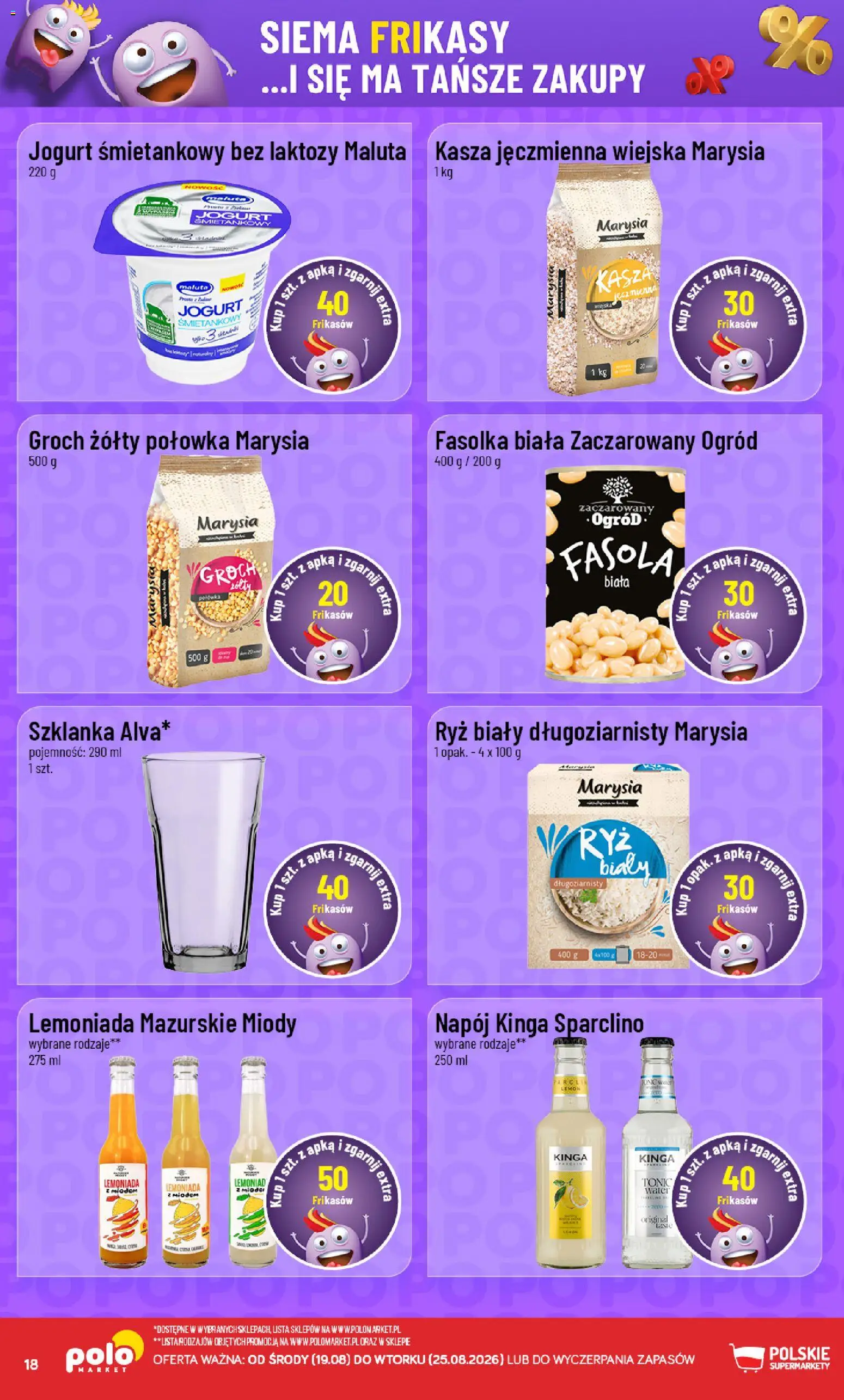 Nowa POLOmarket gazetka od jutra 19.08.2026 | Strona: 18 | Produkty: Szklanka, Groch, Jogurt, Fasola