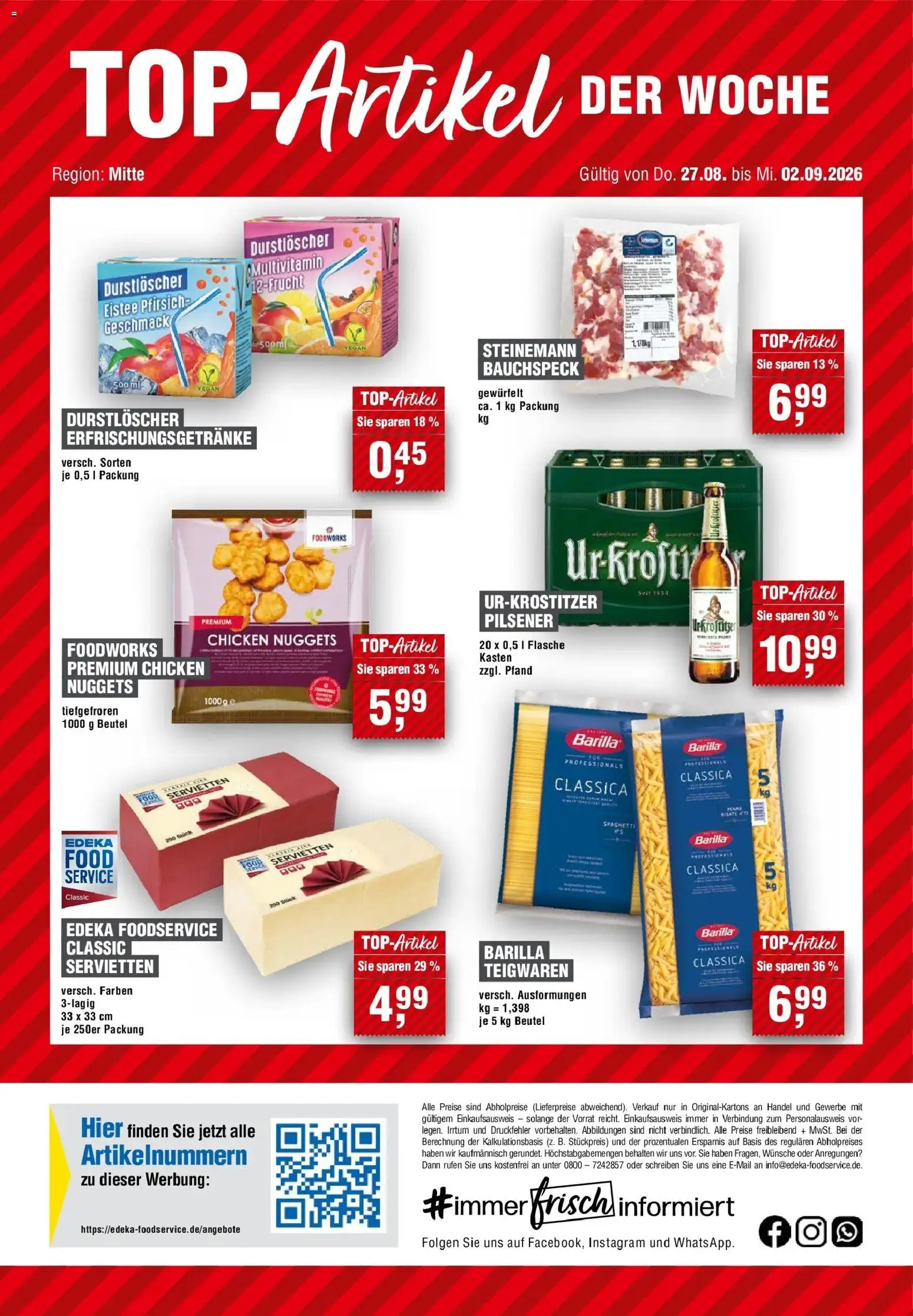 Edeka Prospekt Nördlingen (ab 27.08.2026) » Angebote Online | Seite: 14 | Produkte: Durstloscher, Barilla, Spaghetti, Pfirsich