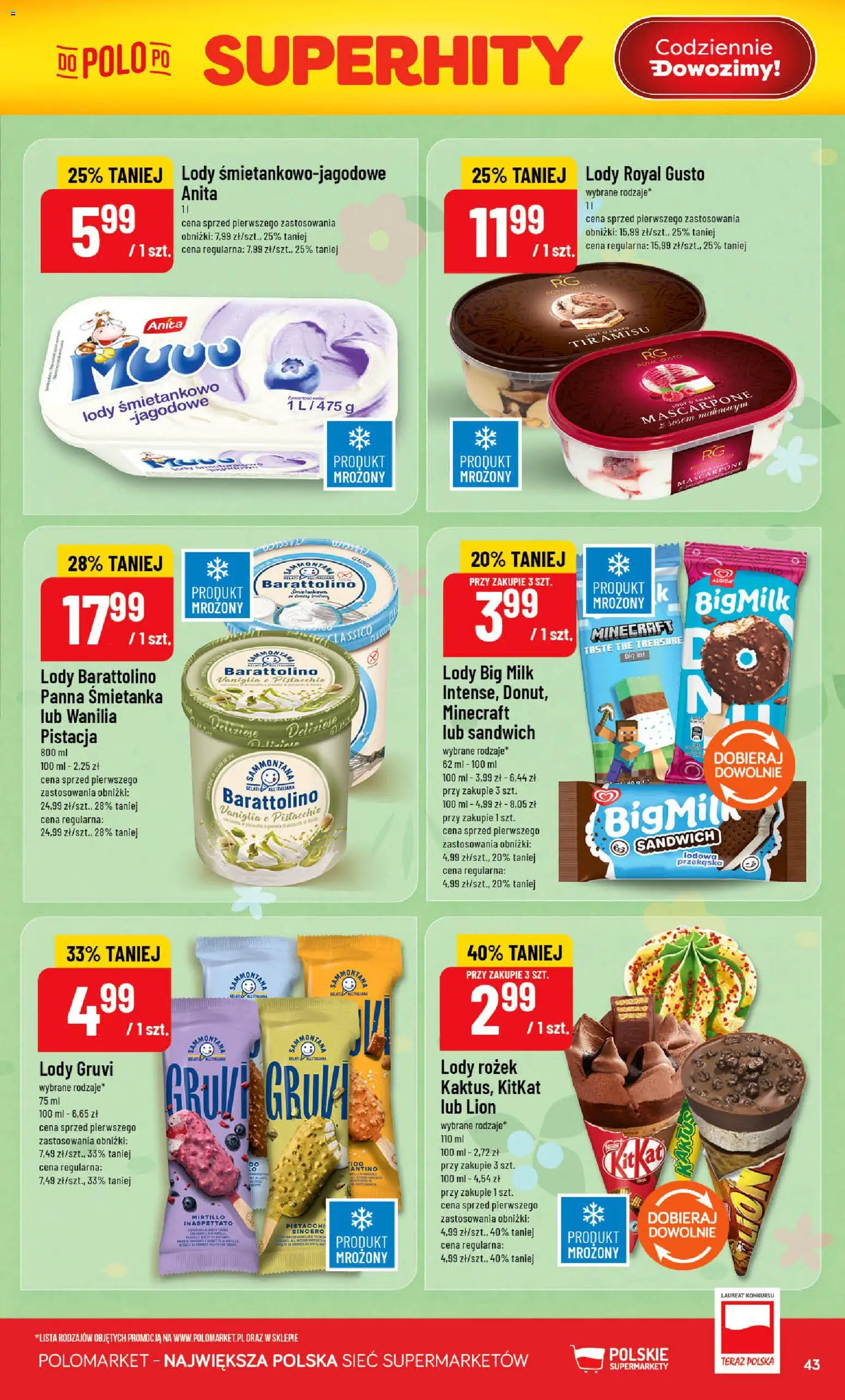 POLOmarket gazetka od 13.05.2026 | Strona: 43 | Produkty: Tiramisu, Sandwich, Big Milk, Lody