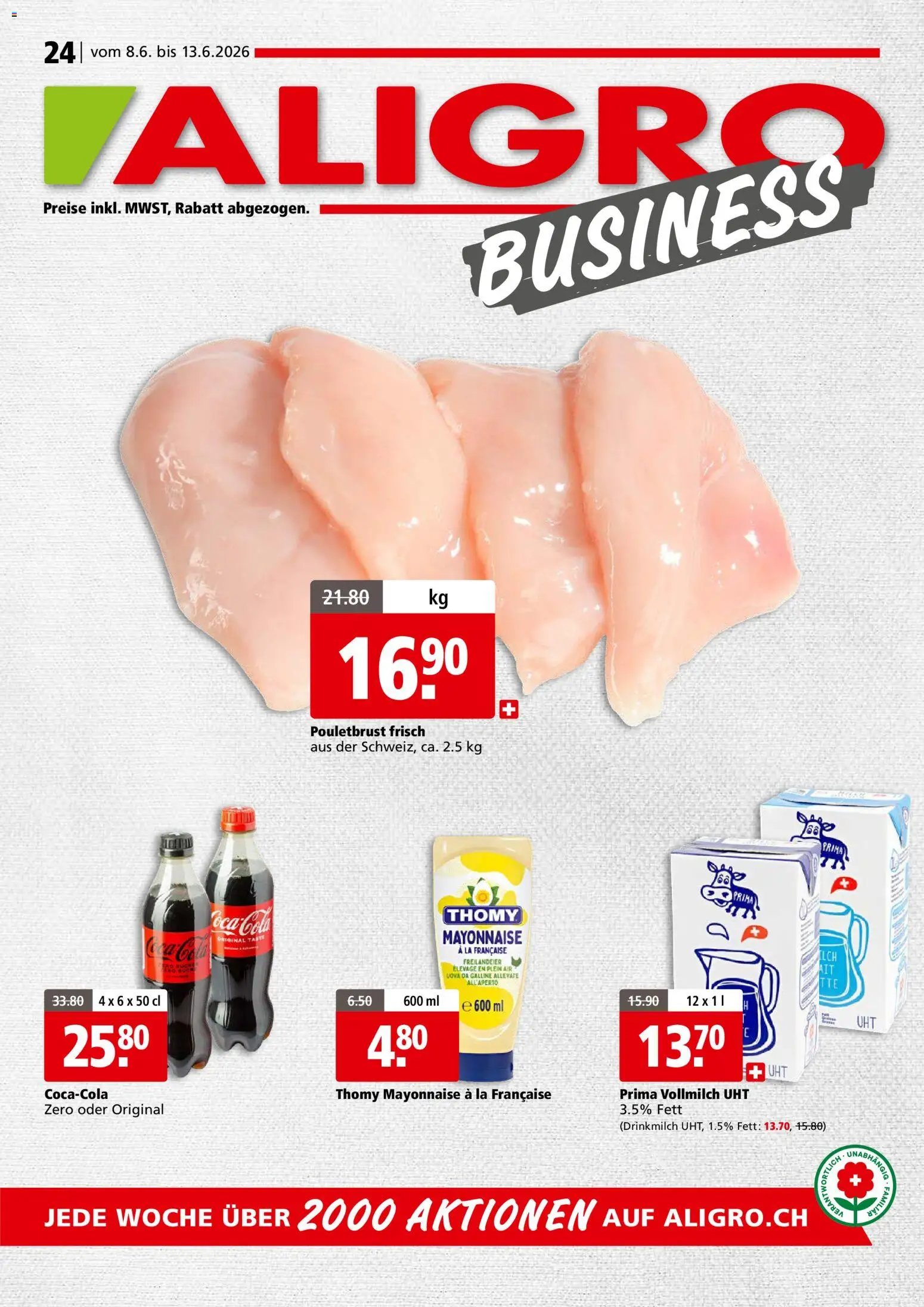Aligro aktionen Business Schlieren, Gossau SG, Frauenfeld, Rapperswil-Jona, Sargans, Bern – gültig ab 08.06.2026 | Seite: 1 | Produkte: Pouletbrust, Mayonnaise