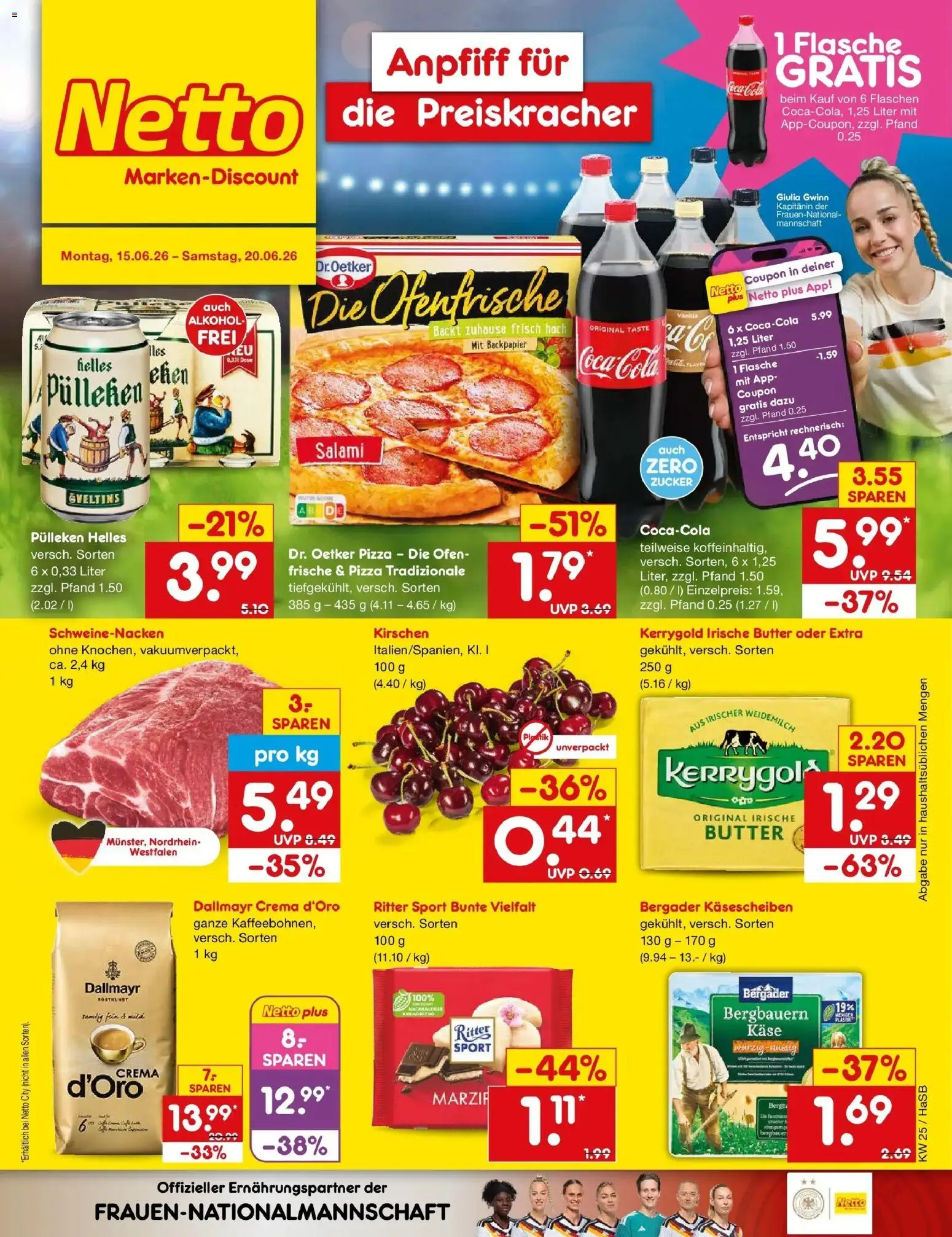 Netto Marken-Discount Prospekt Wuppertal – gültig ab 14.06.2026 | Seite: 1 | Produkte: Ritter sport, Schweinenacken, Salami, Pizza