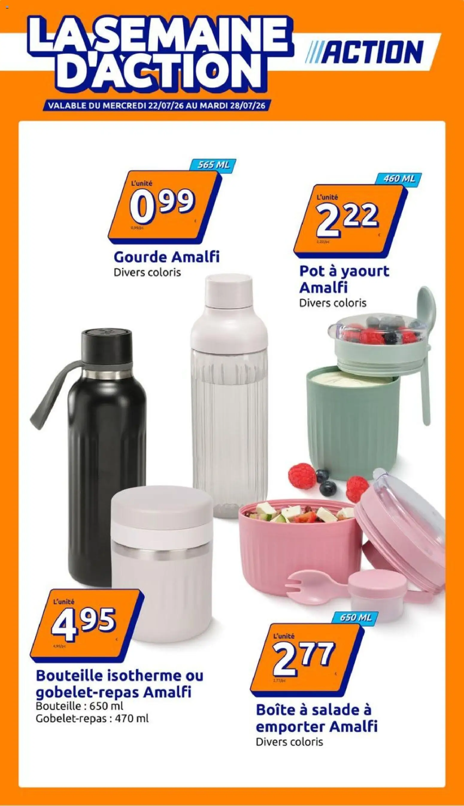 {H1} | Page: 1 | Produits: Salade, Gourde, Bouteille isotherme, Yaourt