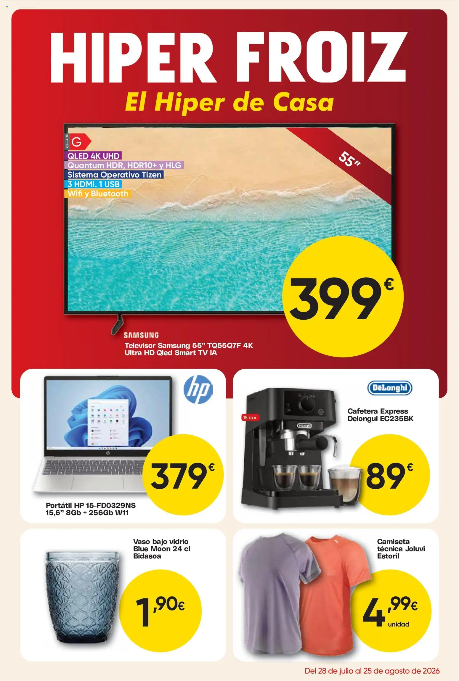 Froiz - Folleto Hiper │ válido desde el 28/07/2026 | Página: 1 | Productos: Portátil HP, Televisor, USB, Cafetera