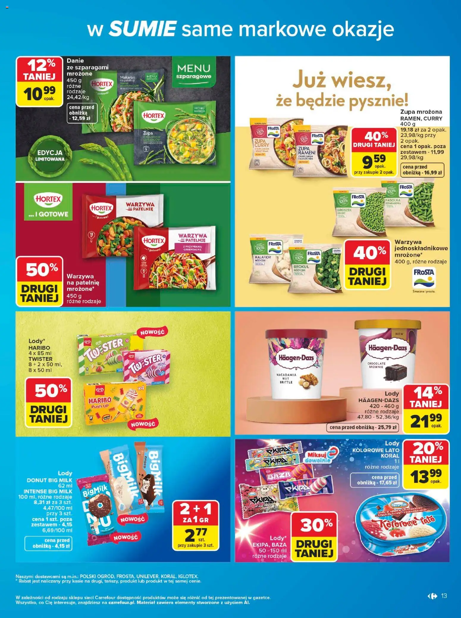 Carrefour gazetka - W sumie same markowe okazje od 08.06.2026 | Strona: 13 | Produkty: Curry, Patelnie, Big Milk, Zupa