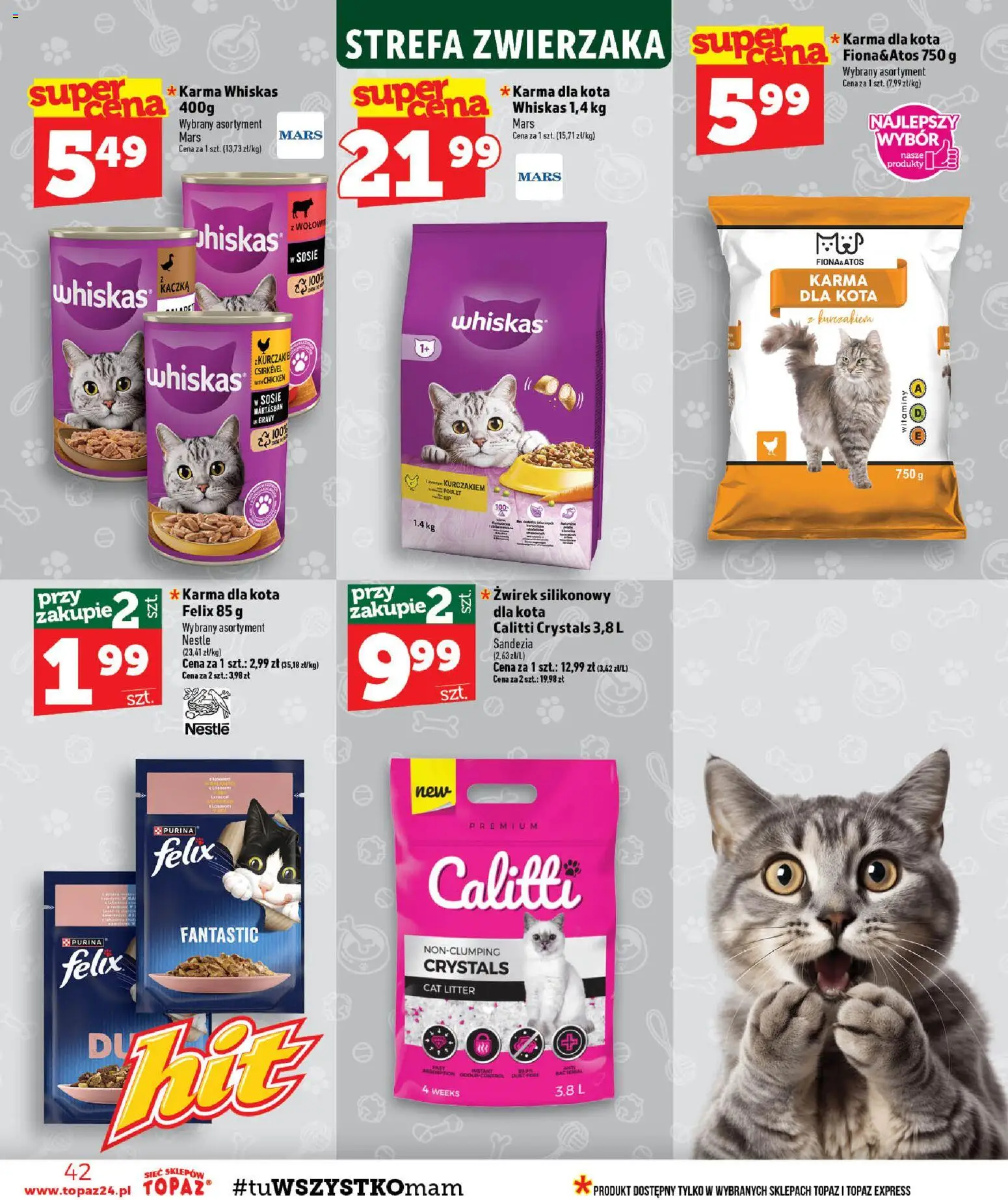 Topaz gazetka - MAZ od 03.09.2026 | Strona: 42 | Produkty: Whiskas, Żwirek silikonowy, Karma Whiskas, Kaczka