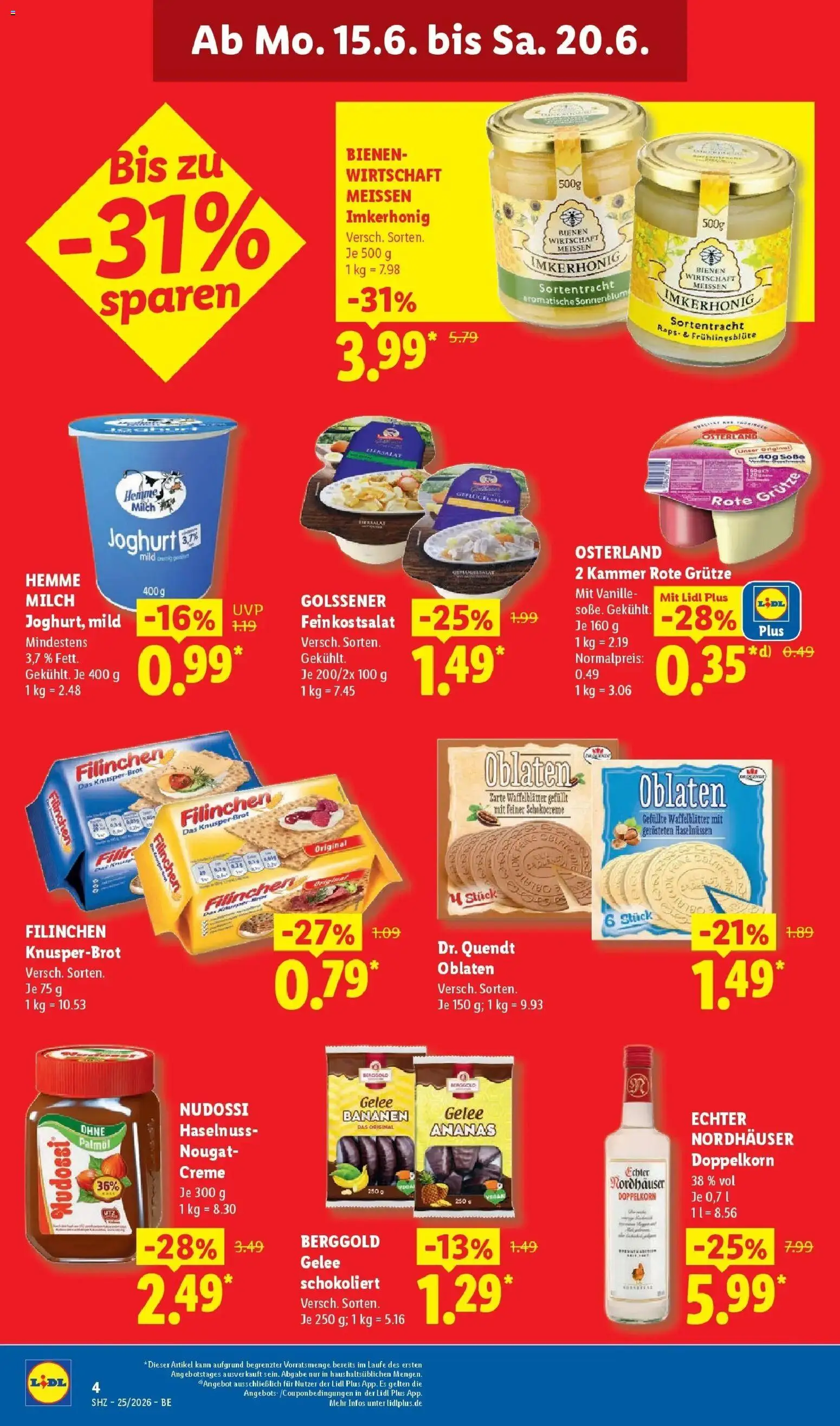 Lidl Prospekt Mahlow – gültig ab 15.06.2026 | Seite: 4 | Produkte: Milch, Bananen, Ananas, Creme