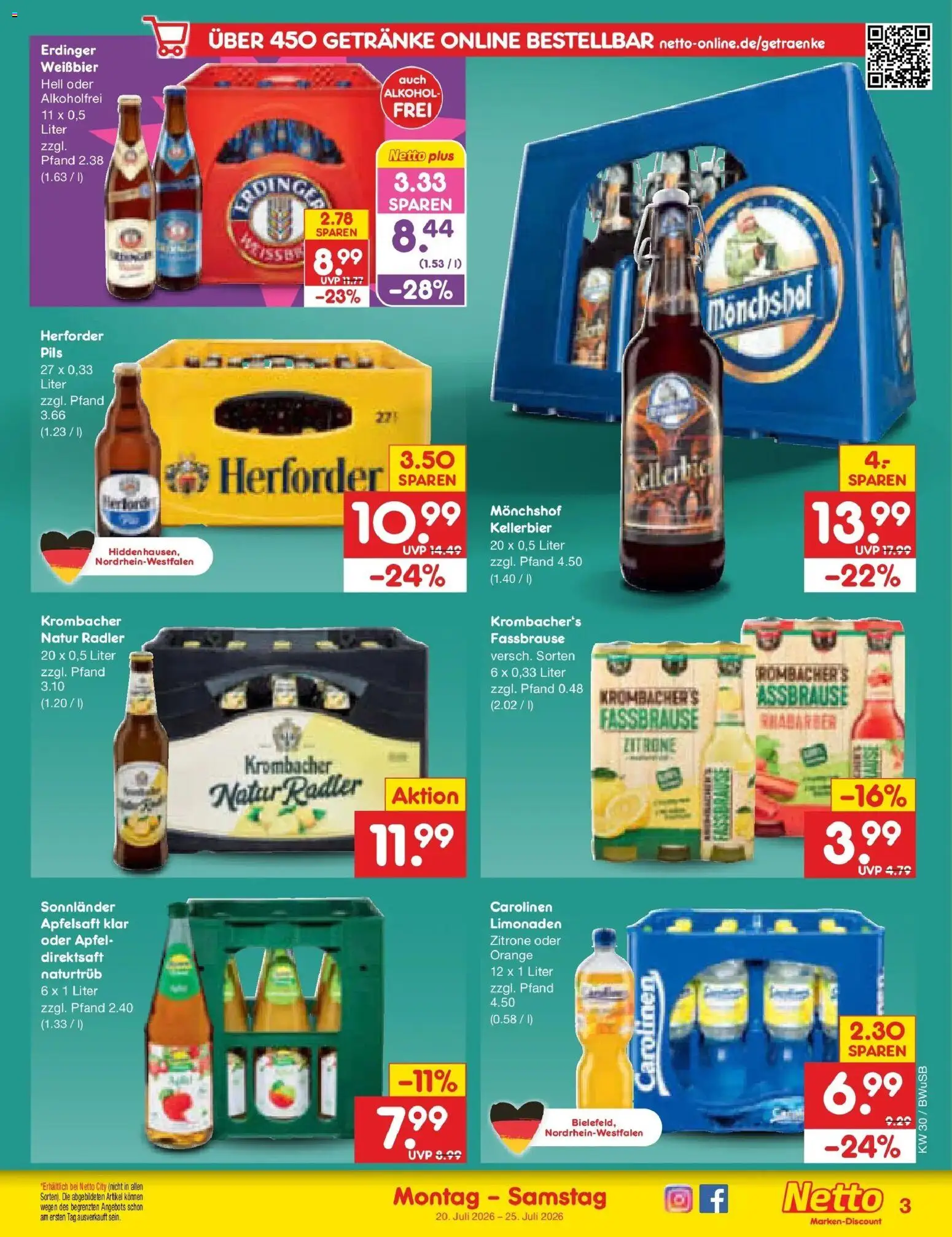 Netto Marken-Discount Prospekt Stemwede-Dielingen – gültig ab 20.07.2026 | Seite: 57 | Produkte: Erdinger, Pils, Apfelsaft, Krombacher