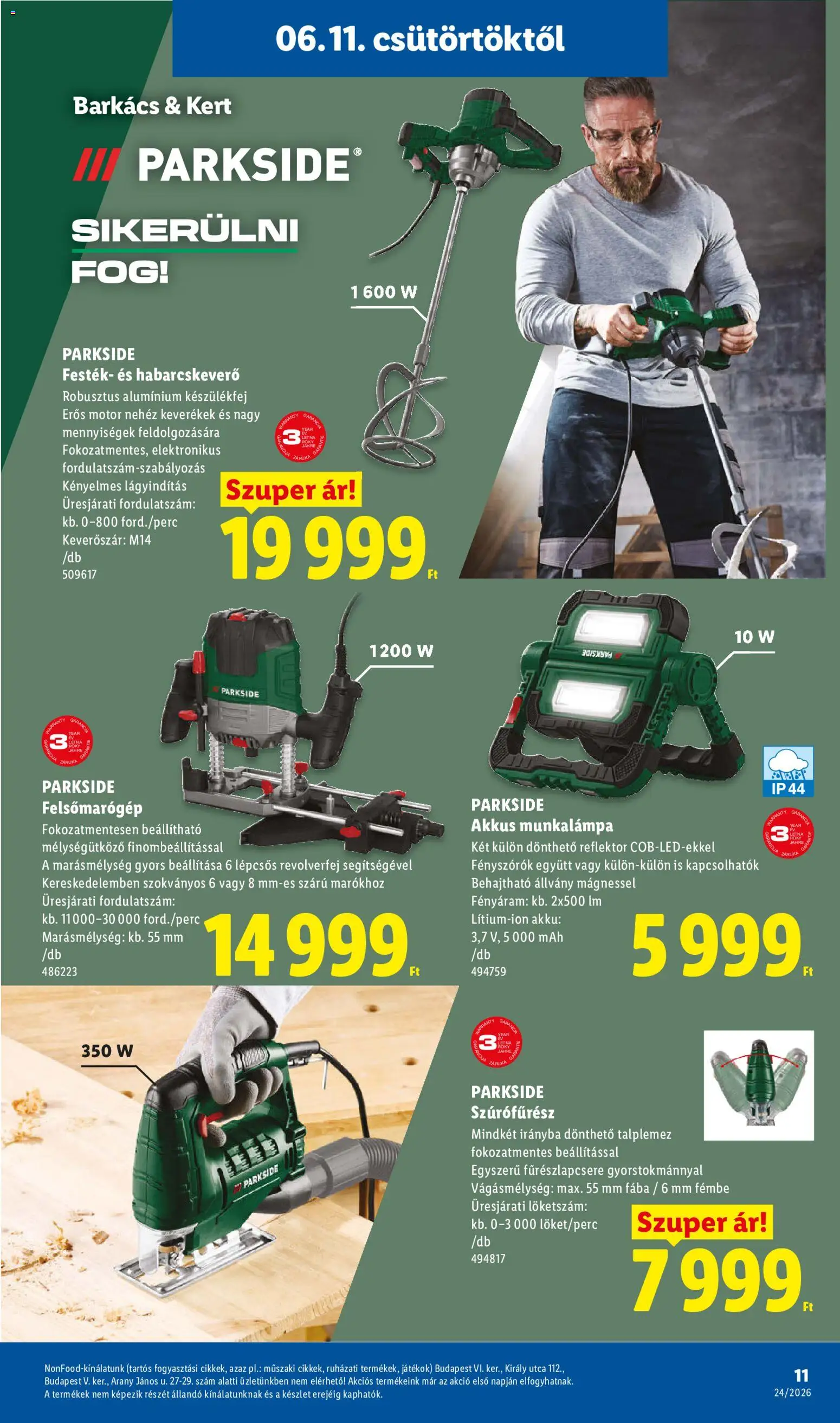 Lidl akciós ujság - amely érvényes a következő dátumtól: 11.06.2026 | Oldal: 11 | Termékek: Parkside, Reflektor, Szúrófűrész, Játékok