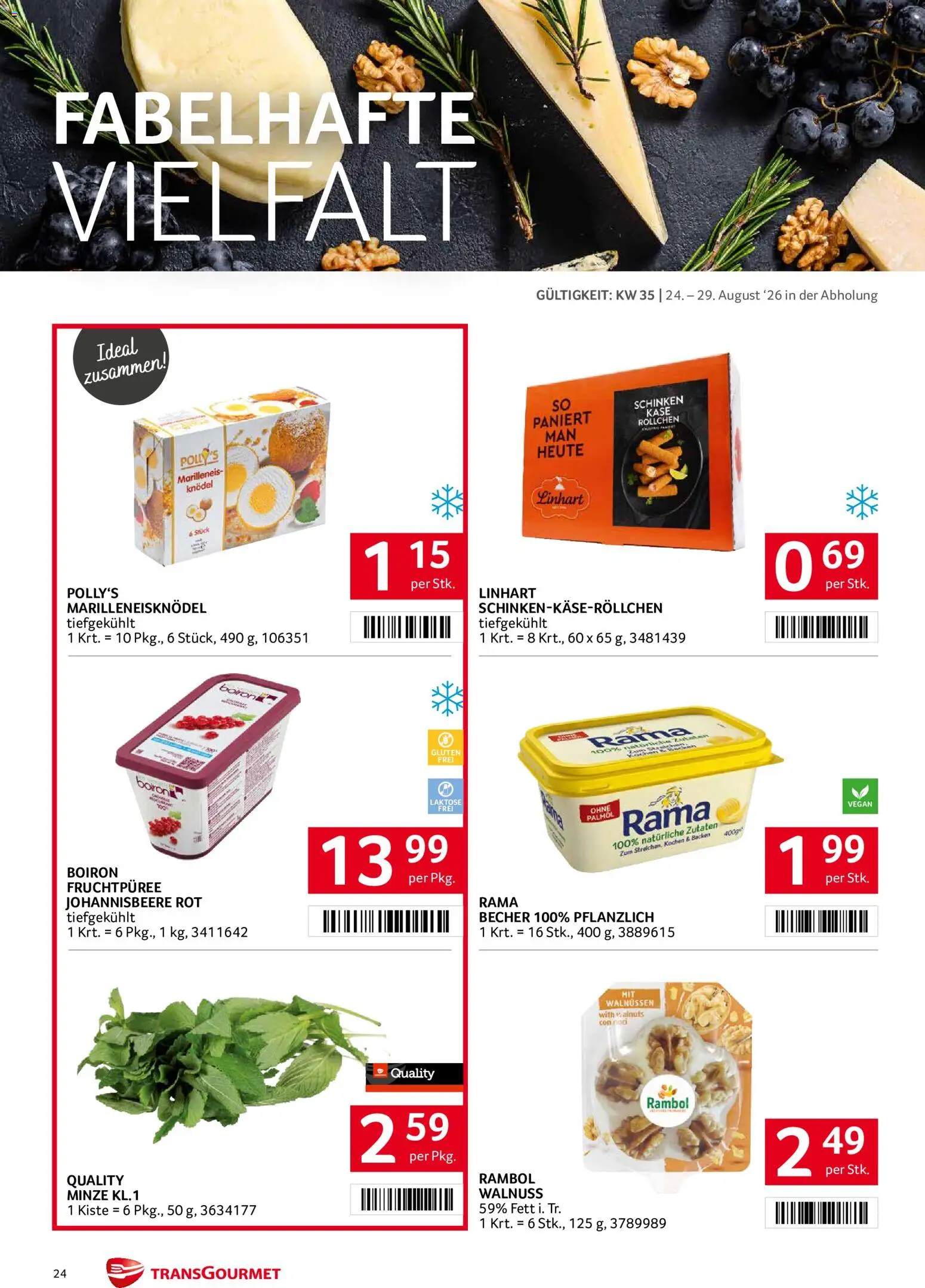 Transgourmet Flugblatt gültig ab 24.08.2026 | Seite: 24 | Produkte: Zutaten, Käse, Schinken