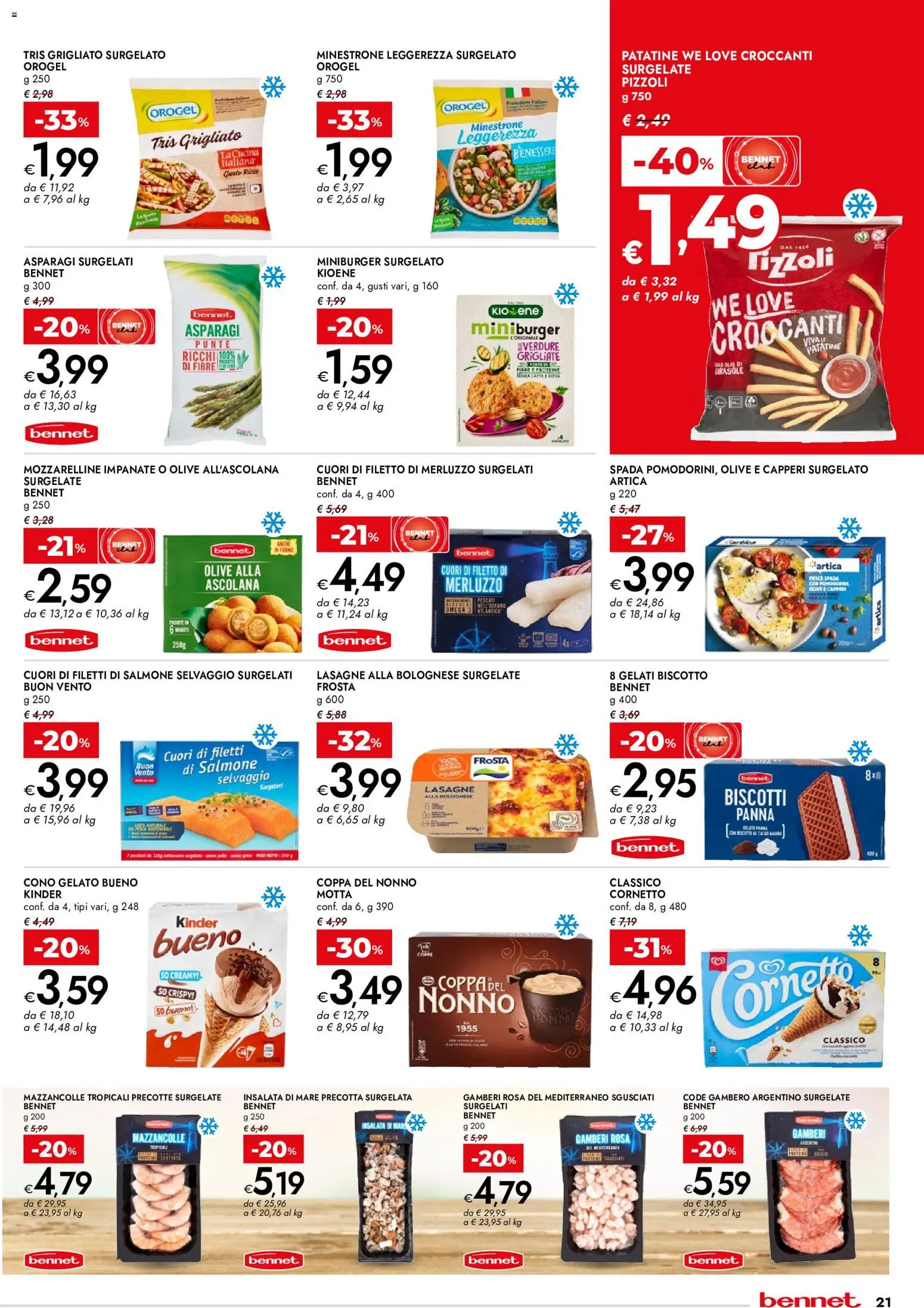 Volantino bennet del 21.05.2026 | Pagina: 21 | Prodotti: Minestrone, Cornetto, Panna, Verdure