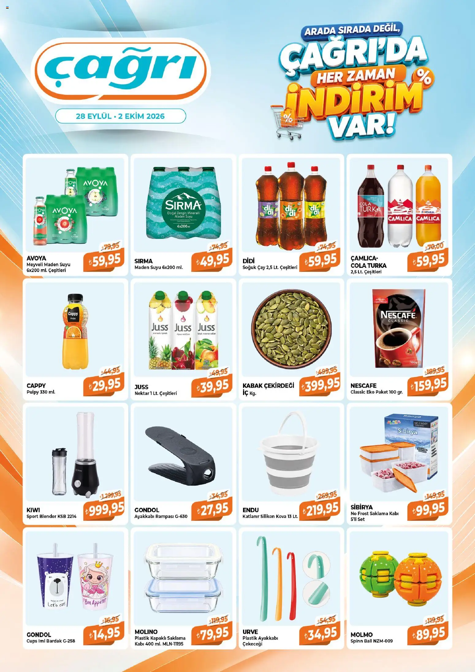 Çağrı Market Katalog - 28 Eylül 2026 tarihinden itibaren geçerlidir | Sayfa: 3 | Ürünler: Blender, Kabak, Portakal, Soğuk çay
