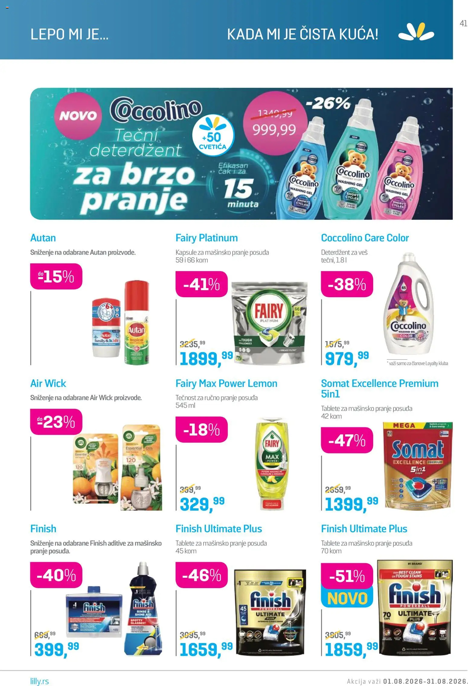Lilly drogerie katalog - važi od 01.08.2026 | Strana: 41 | Proizvode: Somat, Kapsule, Finish, Coccolino