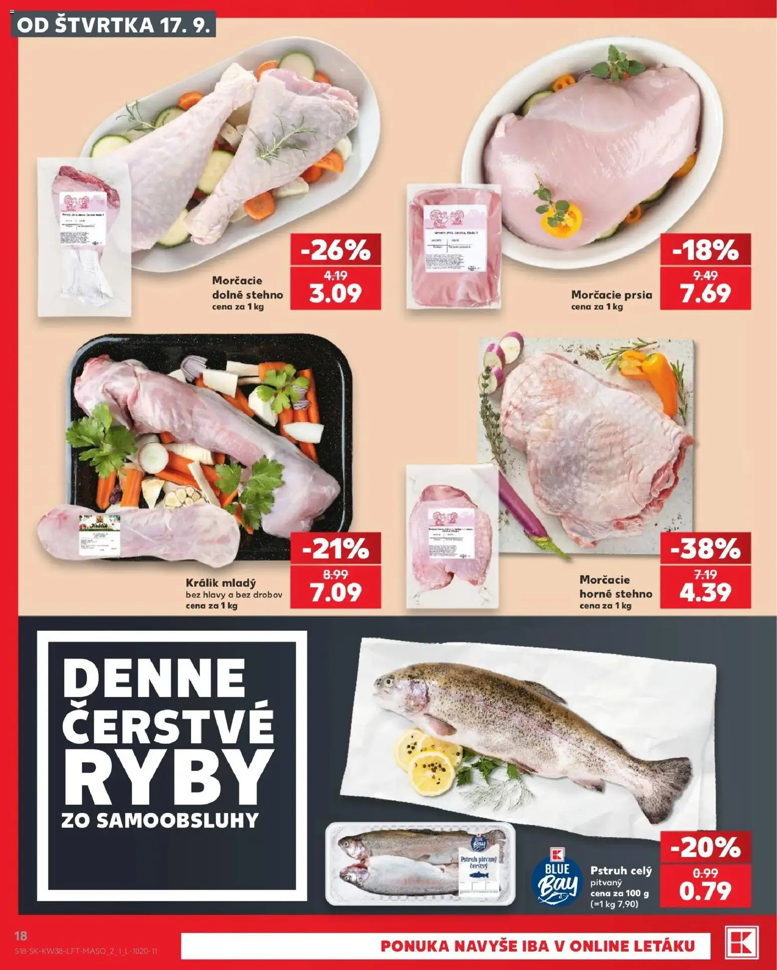 Nové Kaufland akcie – leták je platný od 17.09.2026 | Strana: 18 | Produkty: Ryby, Pstruh, Králik, Morčacie prsia