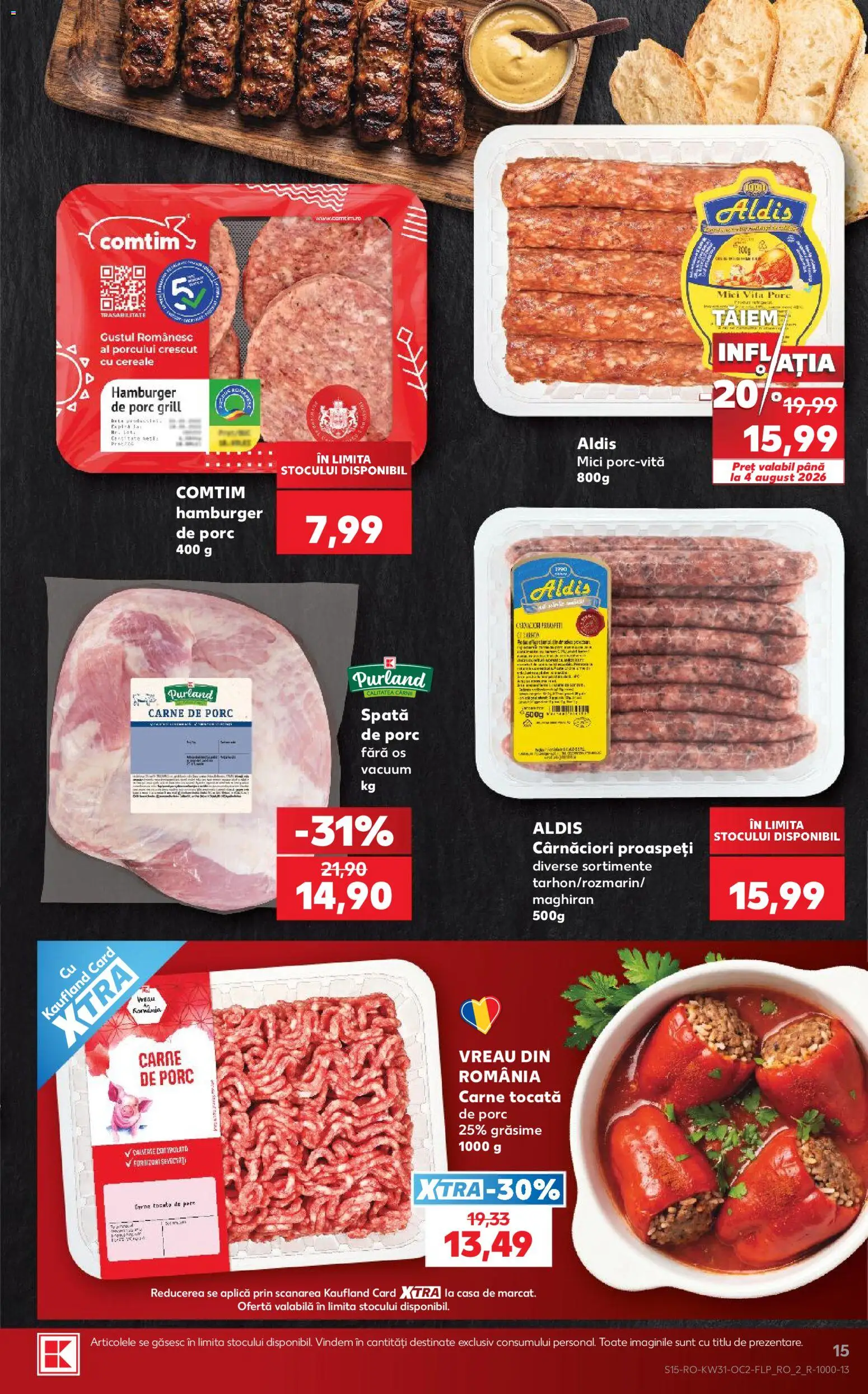 Kaufland RO akciós ujság - amely érvényes a következő dátumtól: 2026.07.29. | Oldal: 15 | Termékek: Hamburger, Grill