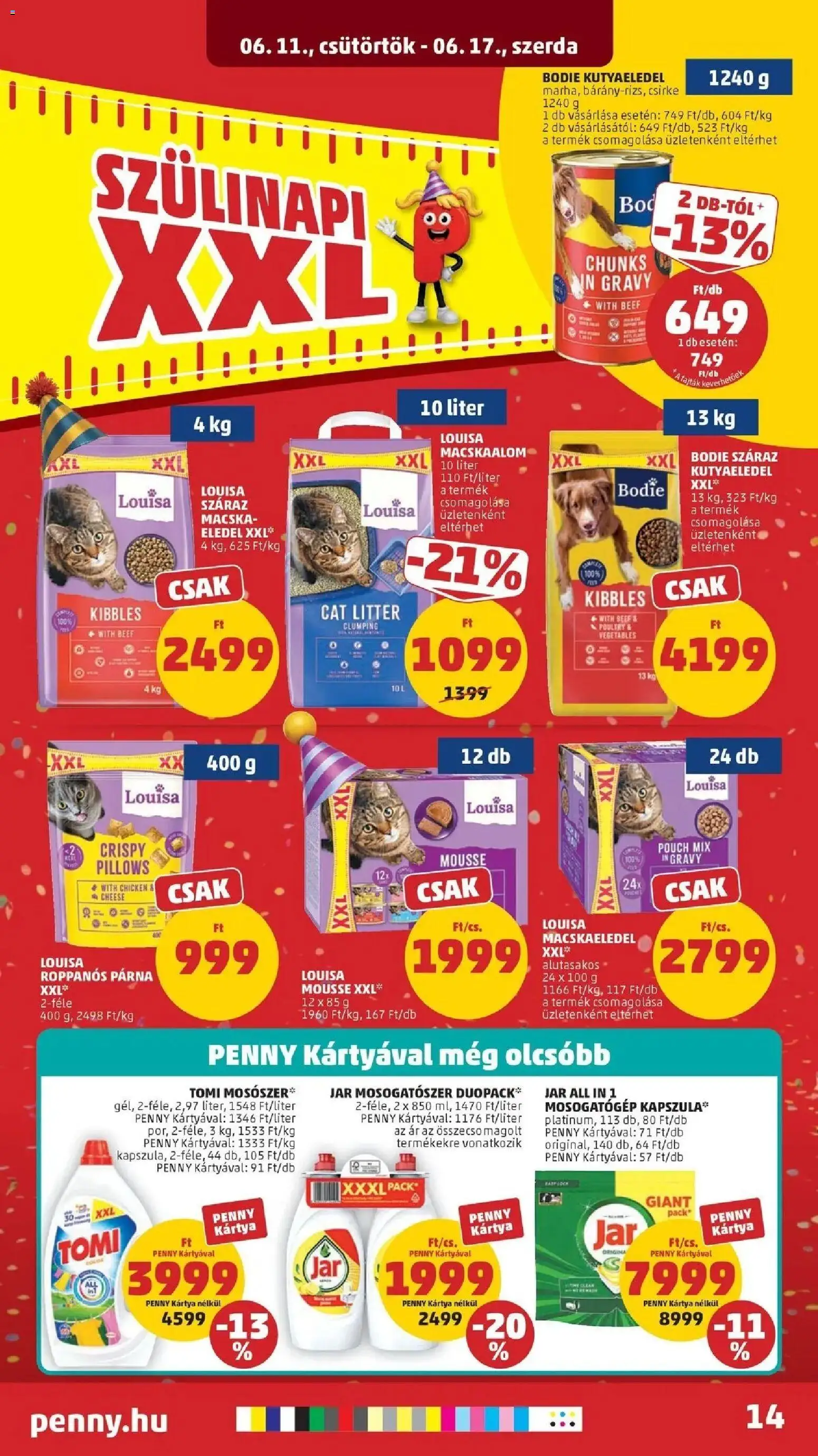 PENNY akciós ujság - amely érvényes a következő dátumtól: 11.06.2026 | Oldal: 14 | Termékek: Macskaalom, Macskaeledel, Párna, Mosogatószer