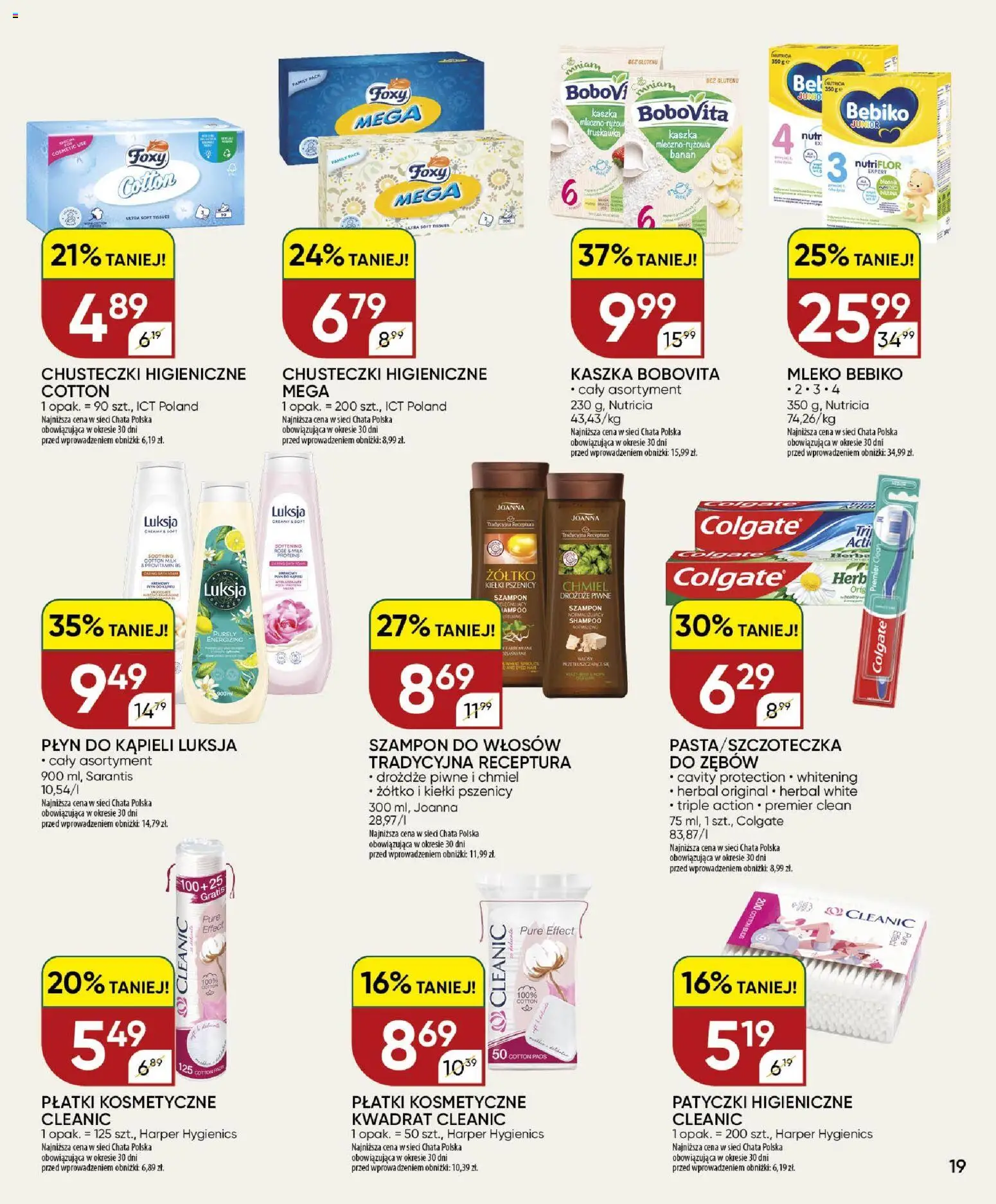 Chata Polska gazetka od 16.07.2026 | Strona: 19 | Produkty: Mleko, Kiełki pszenicy, Płatki, Sos
