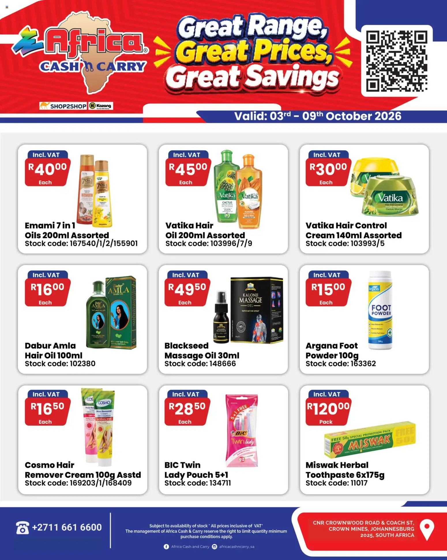 New Africa Cash & Carry catalogue – valid from 03/10/2026 | Page: 2 | Products: Powder, Hair oil, Cream, Stock