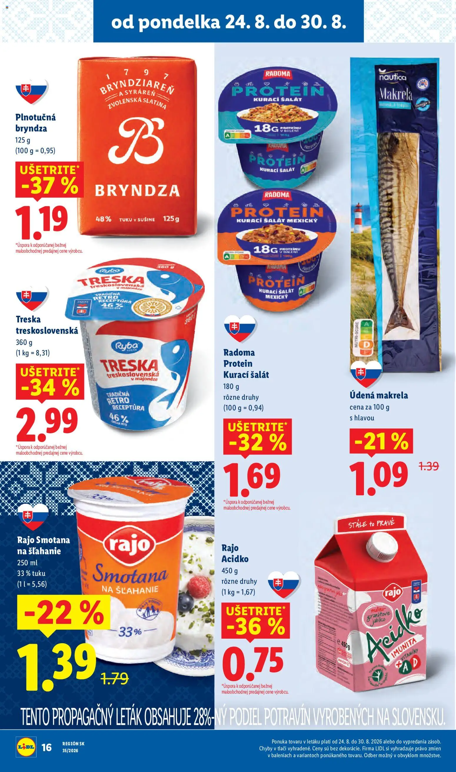 Nové Lidl akcie – leták je platný od 24.08.2026 | Strana: 20 | Produkty: Smotana, Šalát, Treska, Smotana na šľahanie
