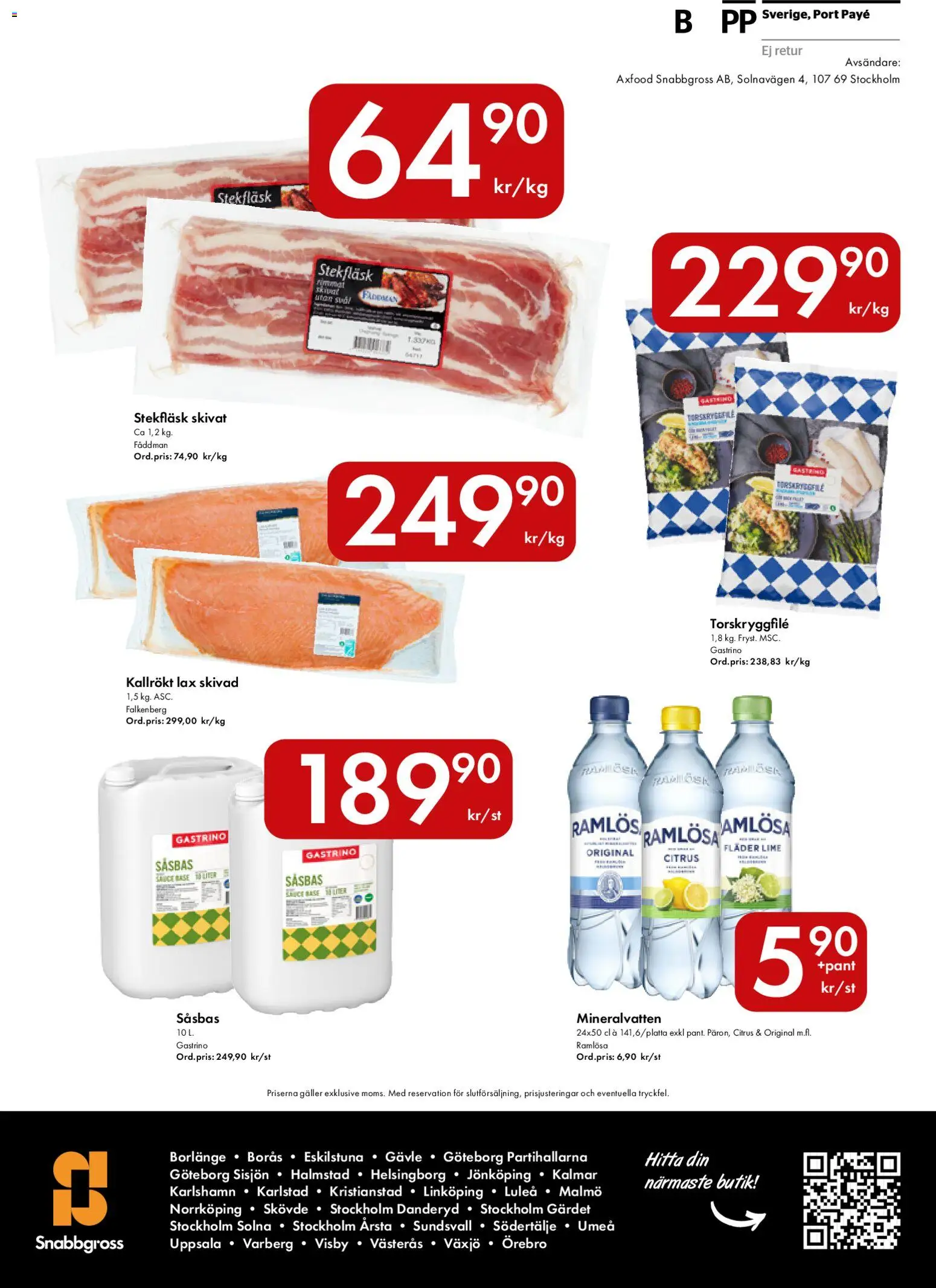 Snabbgross reklamblad aktuell från 18.05.2026 | Sida: 16 | Produkter: Galler, Lax, Mineralvatten, Lime