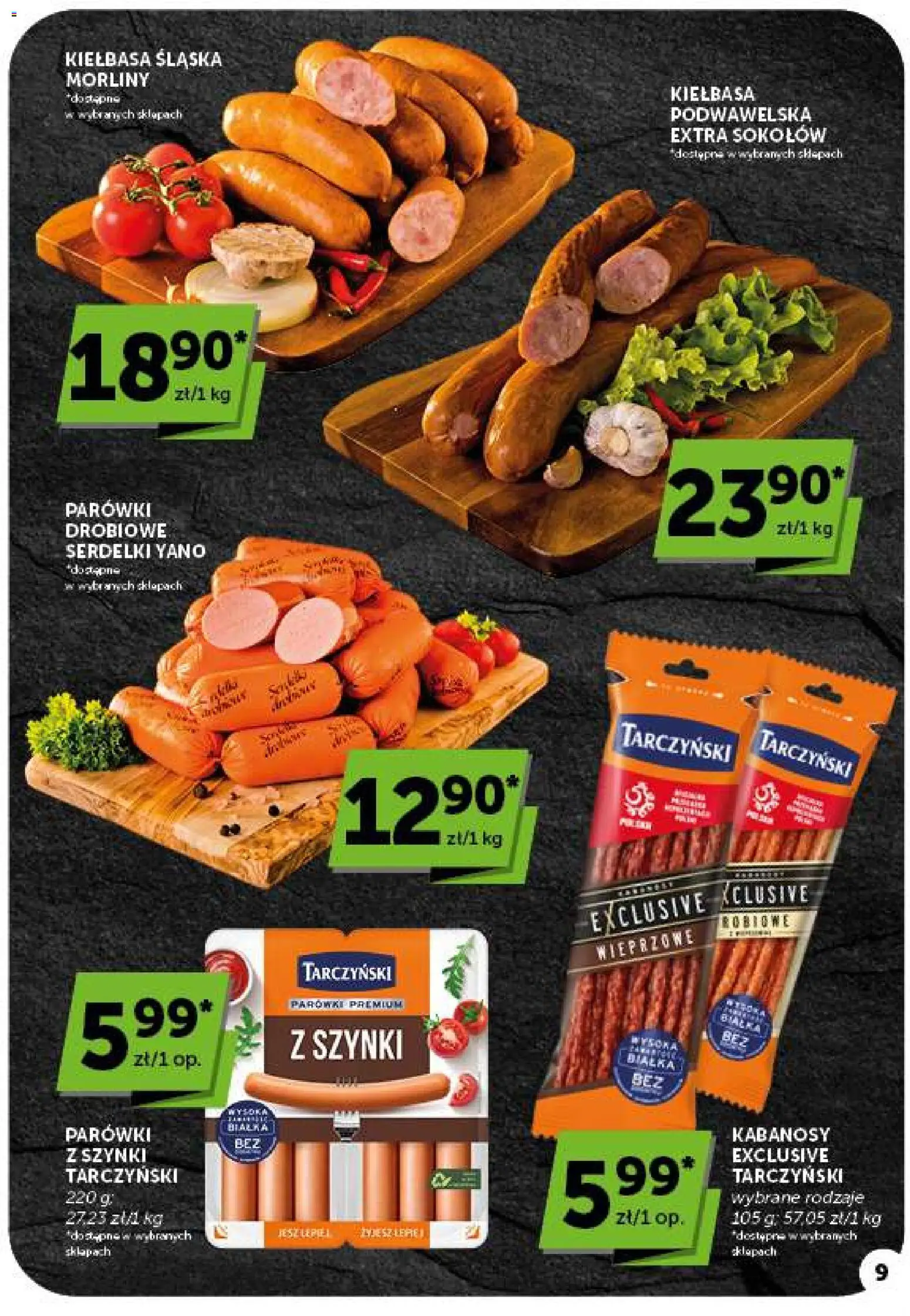 Groszek gazetka od 22.10.2026 | Strona: 9 | Produkty: Kiełbasa, Kiełbasa śląska morliny, Kabanosy, Parówki
