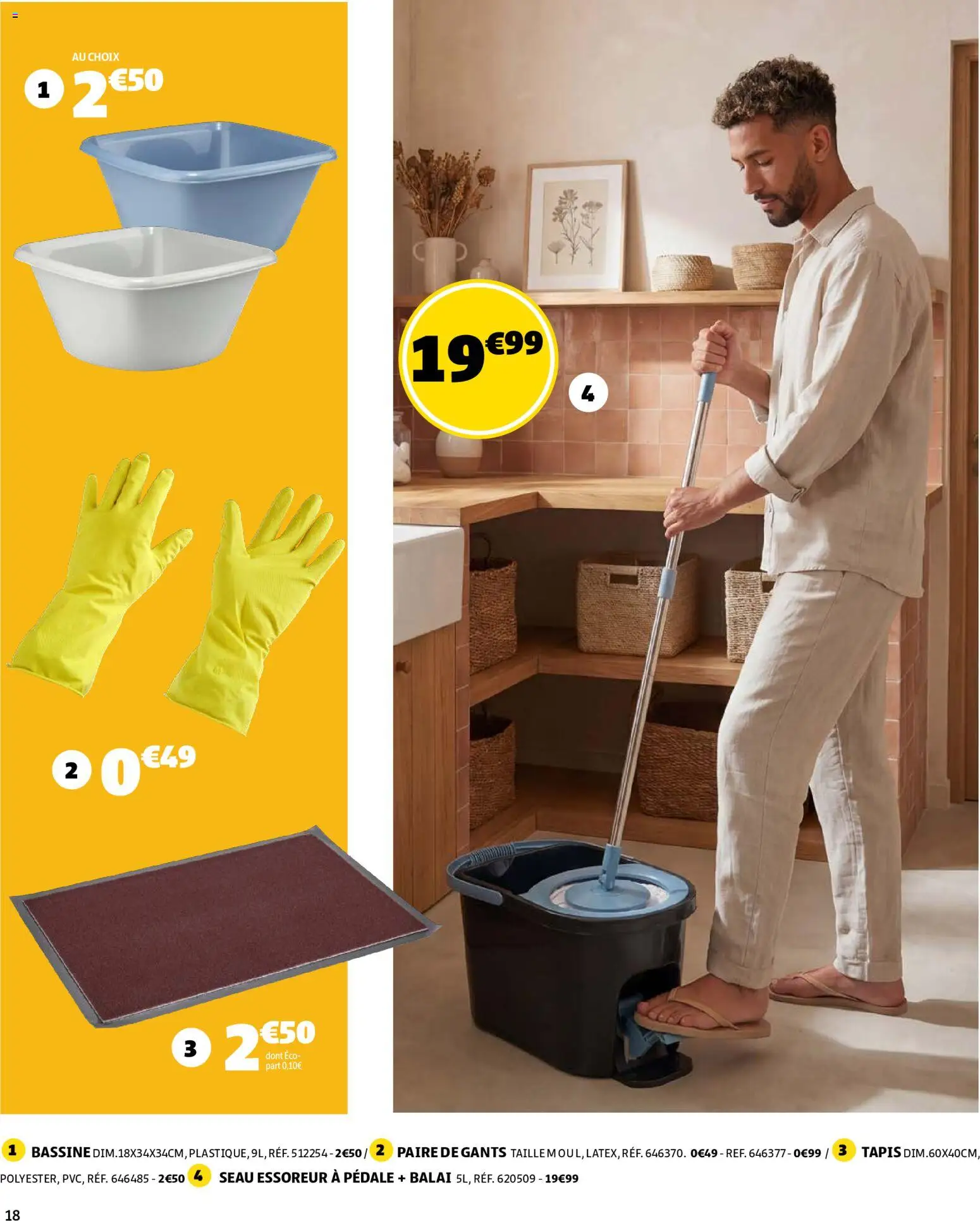 {H1} | Page: 18 | Produits: Bassine, Balai, Tapis, Gants