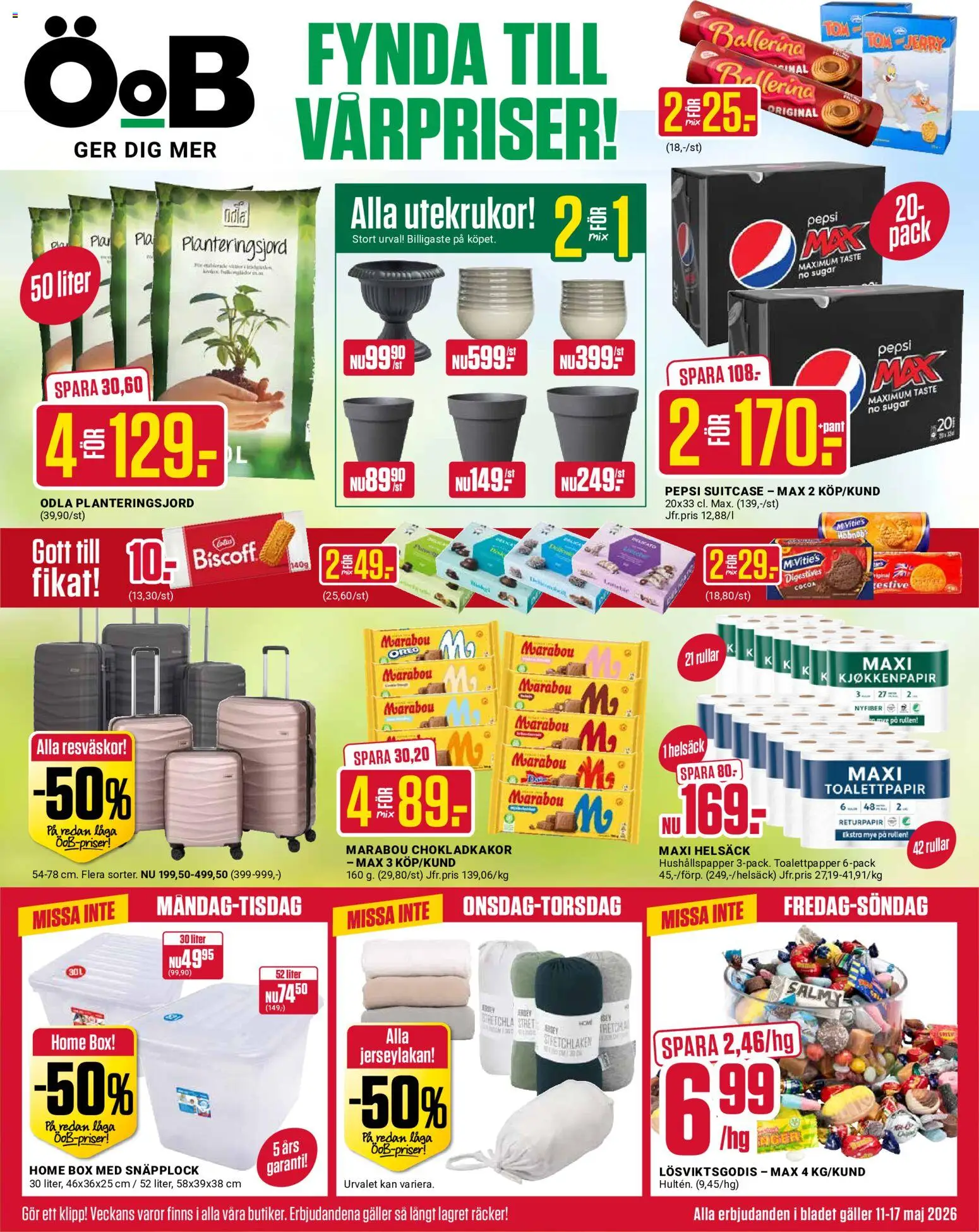 ÖoB reklamblad aktuell från 11.05.2026 | Sida: 1 | Produkter: Planteringsjord, Toalettpapper, Pepsi, Oreo
